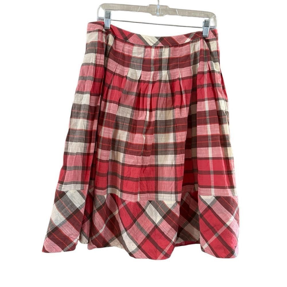 Robert Talbott Talbott size 10, red and white/gray pleated skirt Size 32" / US 10 / IT 46 - 3 Thumbnail