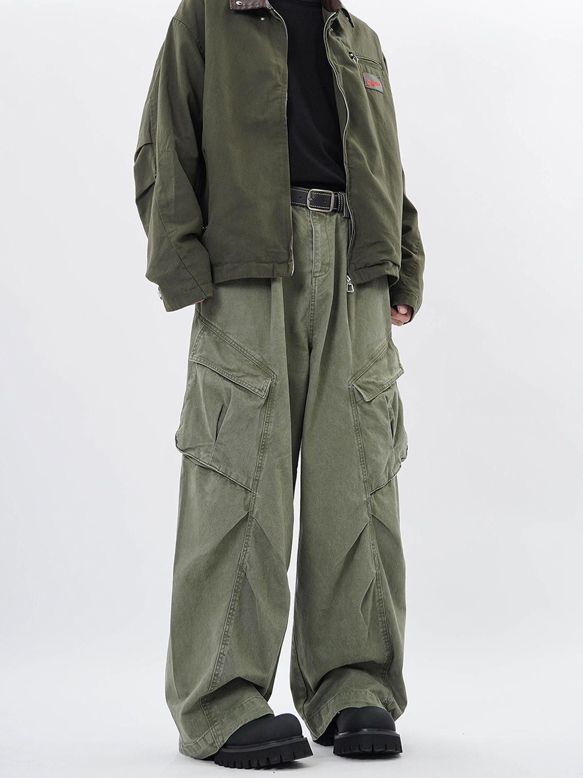 Japanese Brand Baggy Cargo Pants - Olive Green Size US 32 / EU 48 - 1 Thumbnail