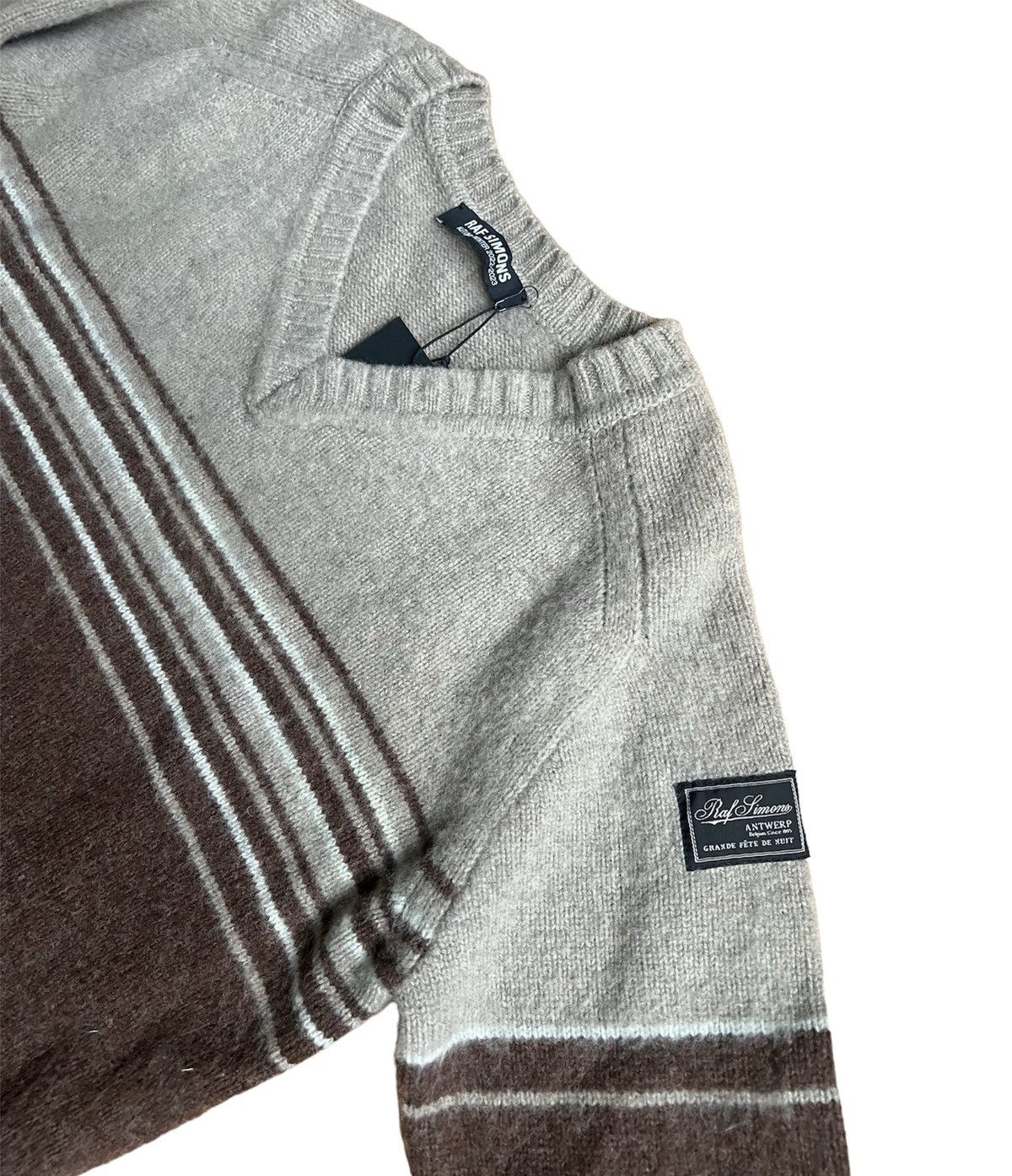 Raf Simons A/W22 Brown Wool Striped Logo Badge Knitted Sweathirt Size US M / EU 48-50 / 2 - 2 Thumbnail