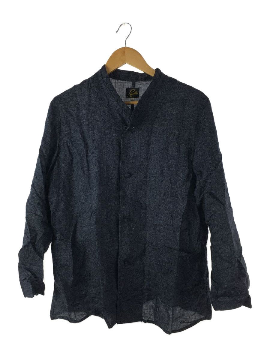 Shirt Long sleeve Linen Button Up Allover Pattern Blue
