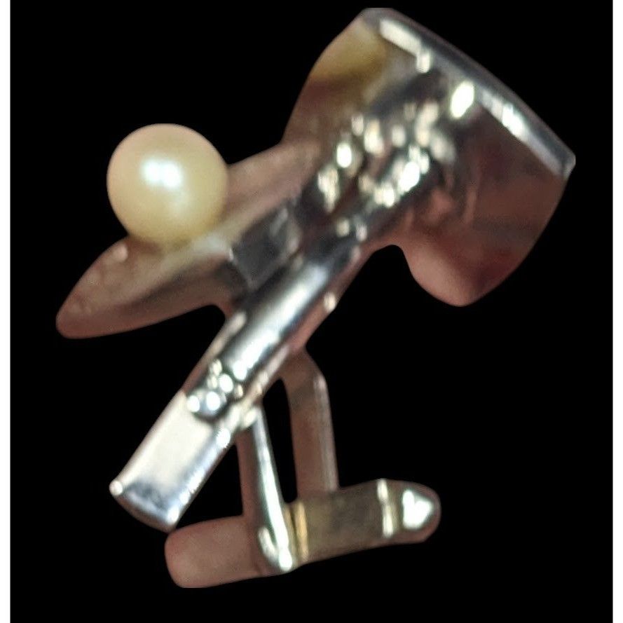 Other Vintage Engraved Square Silver Tone Cufflinks With Faux Pear Size ONE SIZE - 5 Thumbnail
