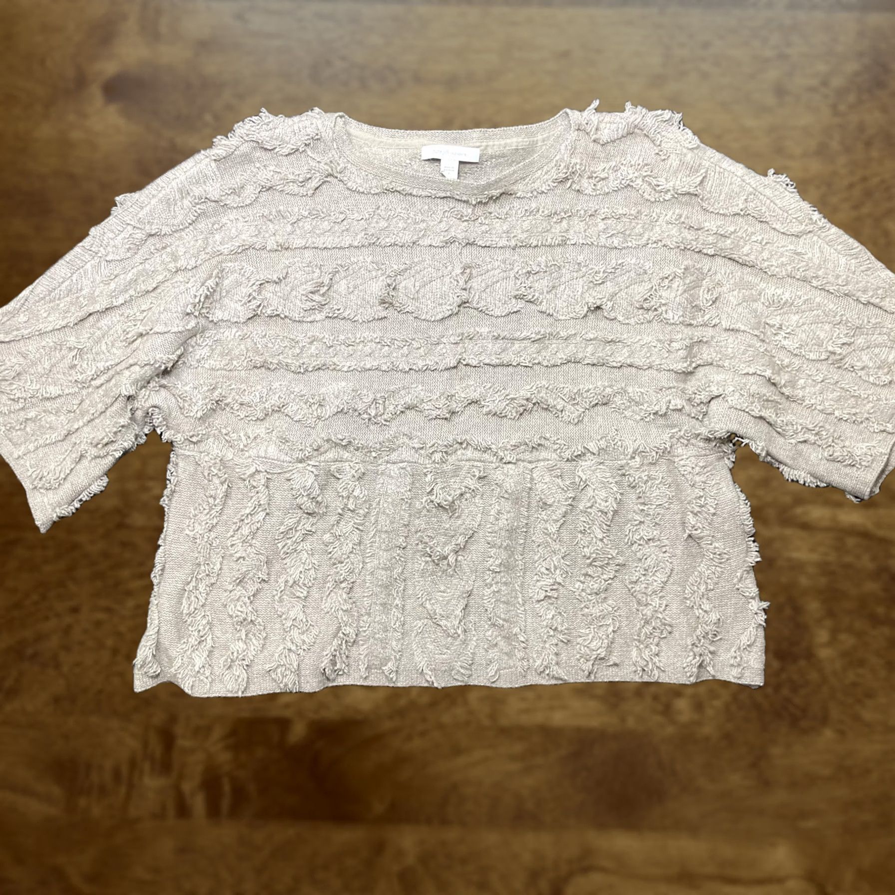 Vintage Pure Jill Sweater Womens Small Beige Fringe Short Sleeve Textured Knit Pullover Size S / US 4 / IT 40 - 1 Thumbnail