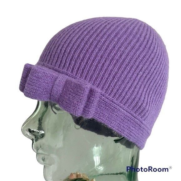 Portolano Portolano Purple Lambswool Angora Knit Bow Beanie - NWTs Size ONE SIZE - 5 Thumbnail