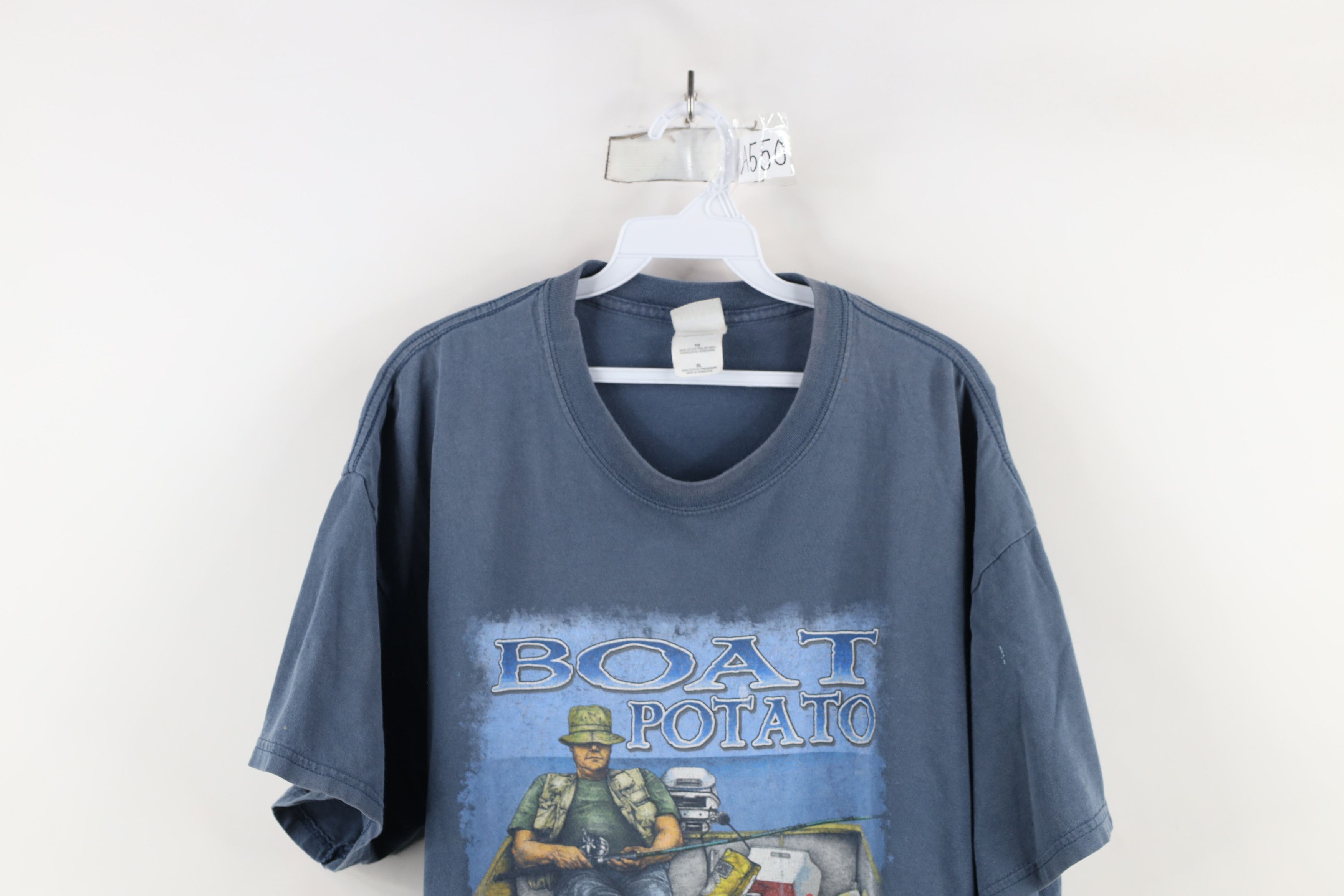 Vintage Vintage 90s Y2K Boat Potato Fishing Fisherman T-Shirt Blue Size US XL / EU 56 / 4 - 2 Thumbnail
