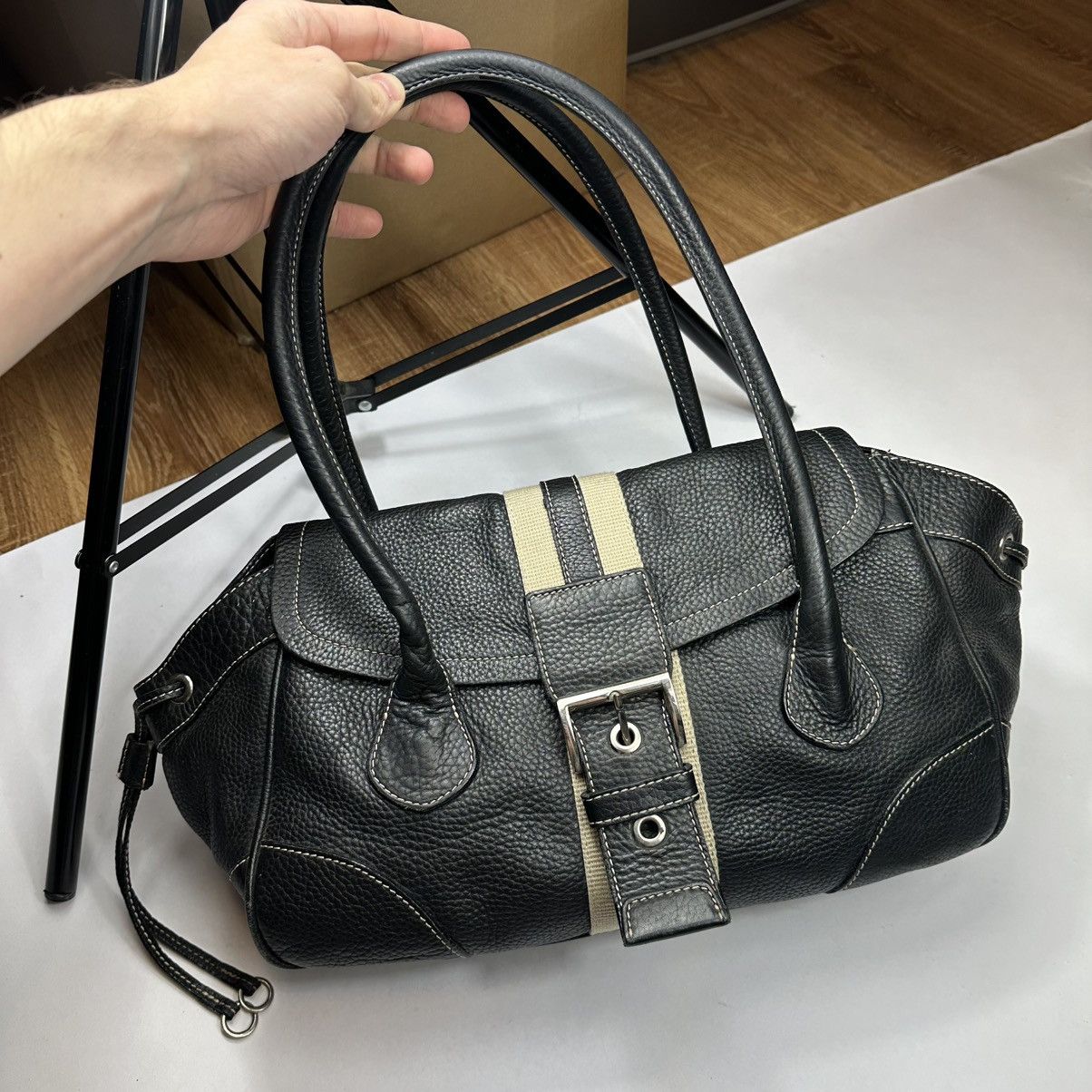 Prada × Vintage Vintage Prada Vitello Daino Stripe Leather Bag 