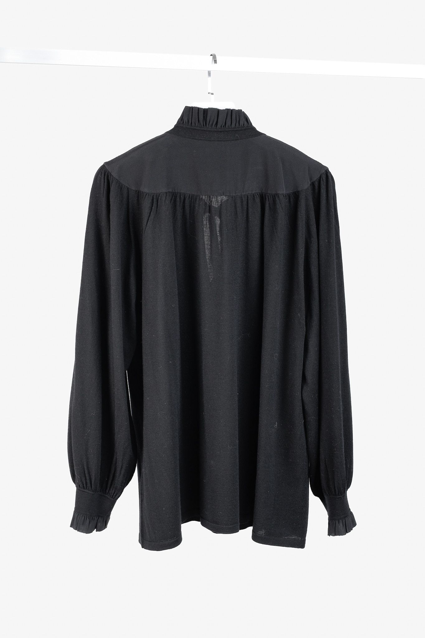 DOROTHEE SCHUMACHER Dorothee Schumacher Black Ruffle Tie-Neck Knit Blouse Size L / US 10 / IT 46 - 2 Thumbnail