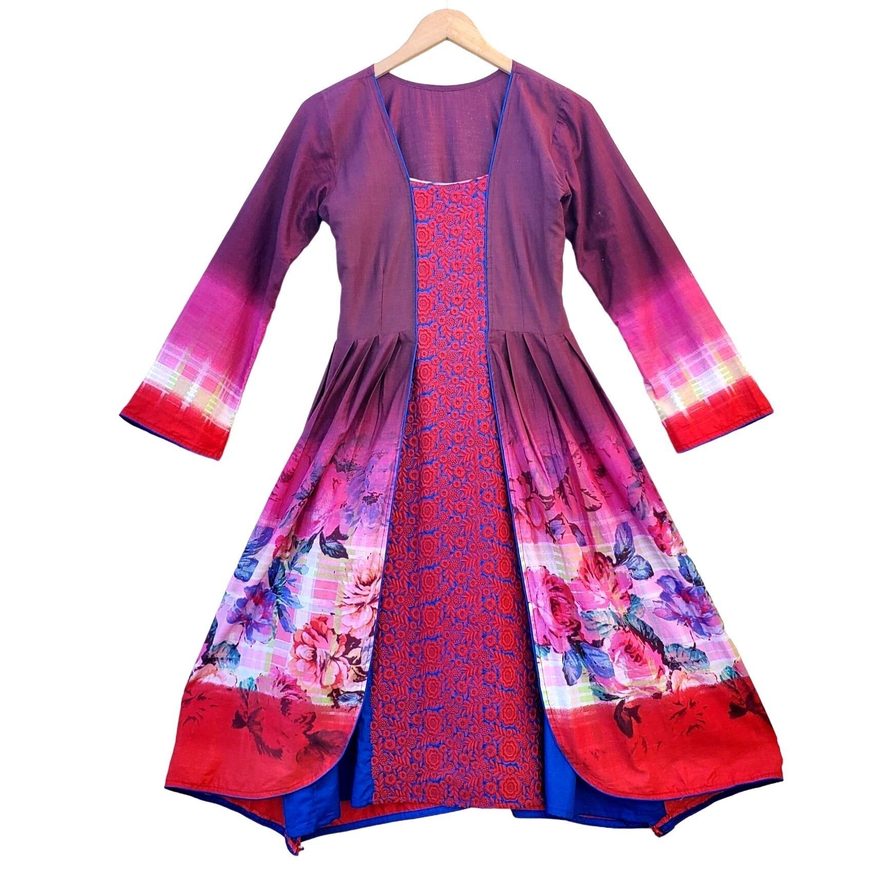 Other Long Sleeve Dress Floral Red Blue Embroidered Patchwork Kame Size S / US 4 / IT 40 - 1 Thumbnail
