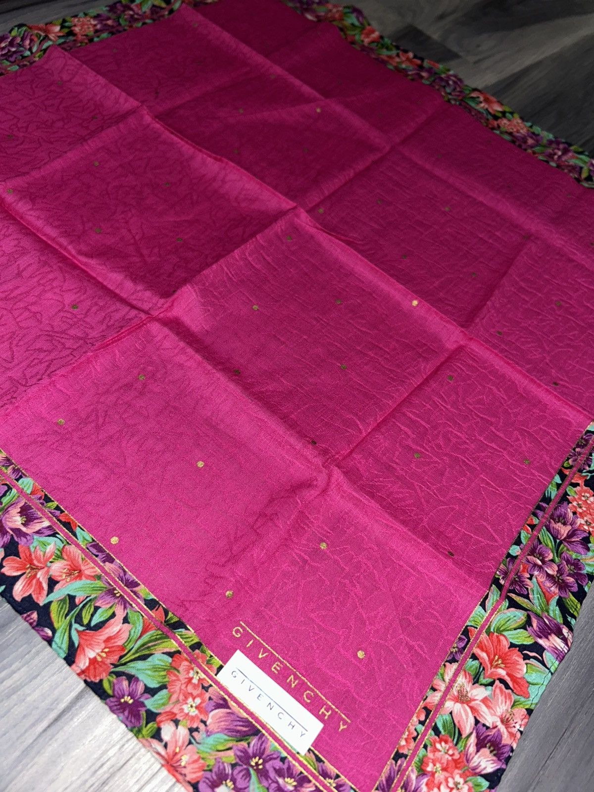 Givenchy Vintage Givenchy Pink Cotton Handkerchief w Floral Border Size ONE SIZE - 7 Thumbnail