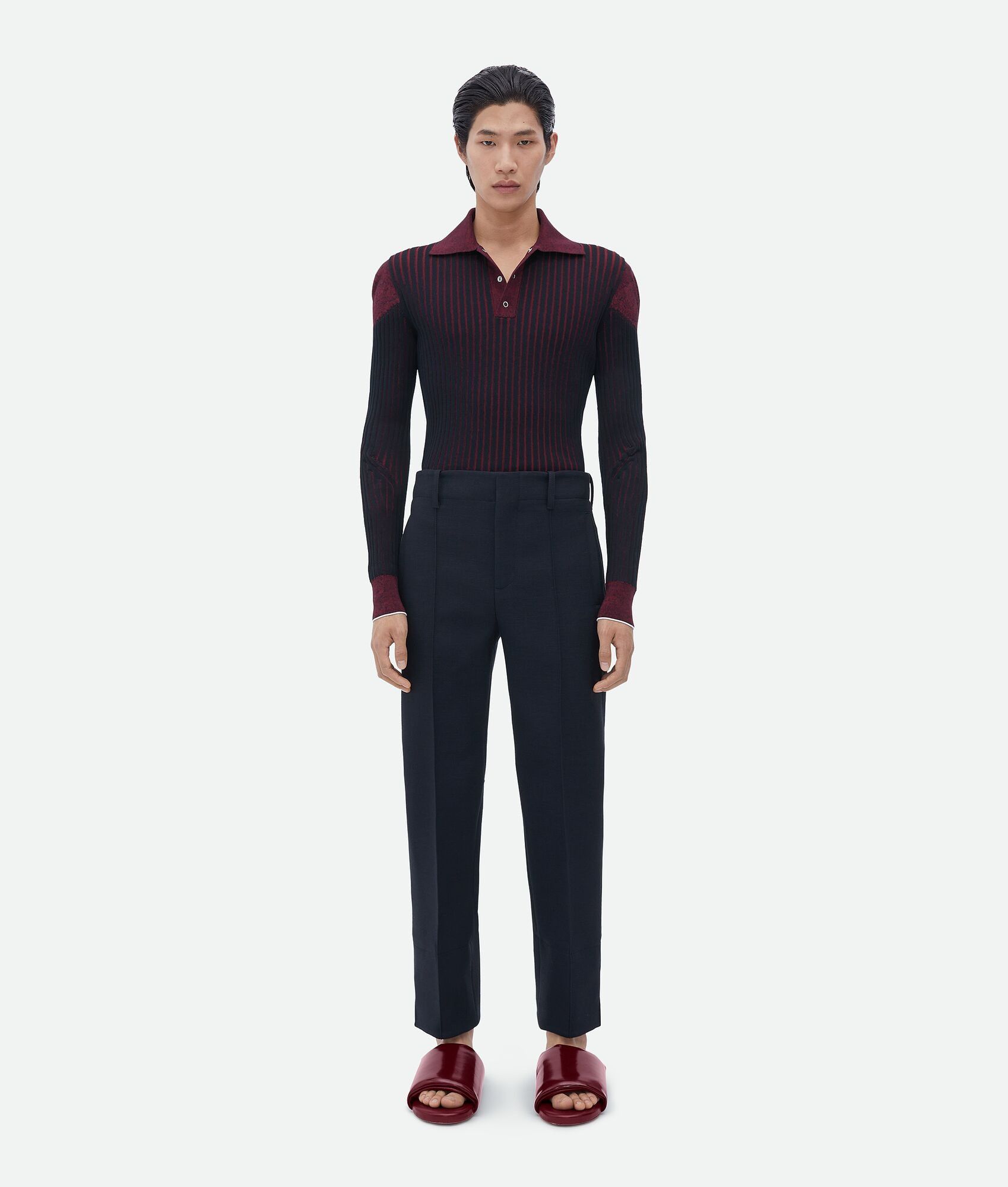 Bottega Veneta o1n1vont1224 Wide Leg Melange Wool Pants in Navy Size US 36 / EU 52 - 4 Thumbnail