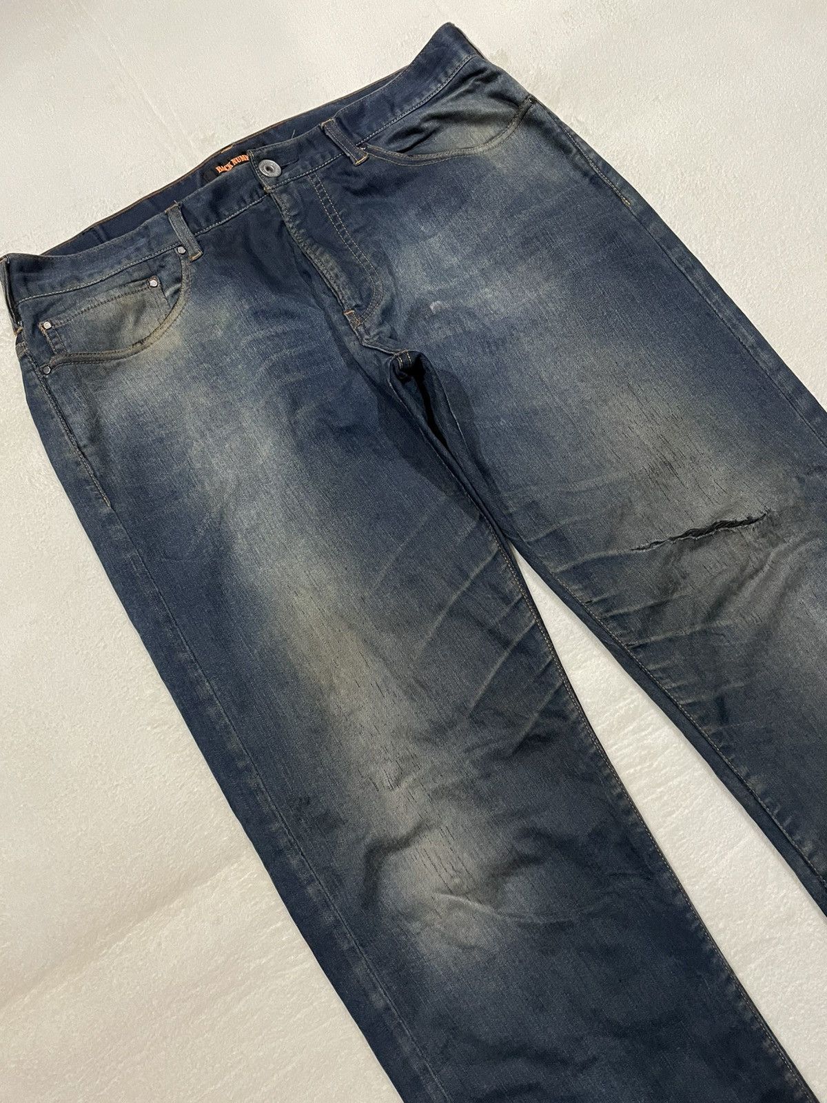 Japanese Brand Vintage BackNumber Distressed Faded Dark Blue Jeans Size US 37 - 6 Thumbnail