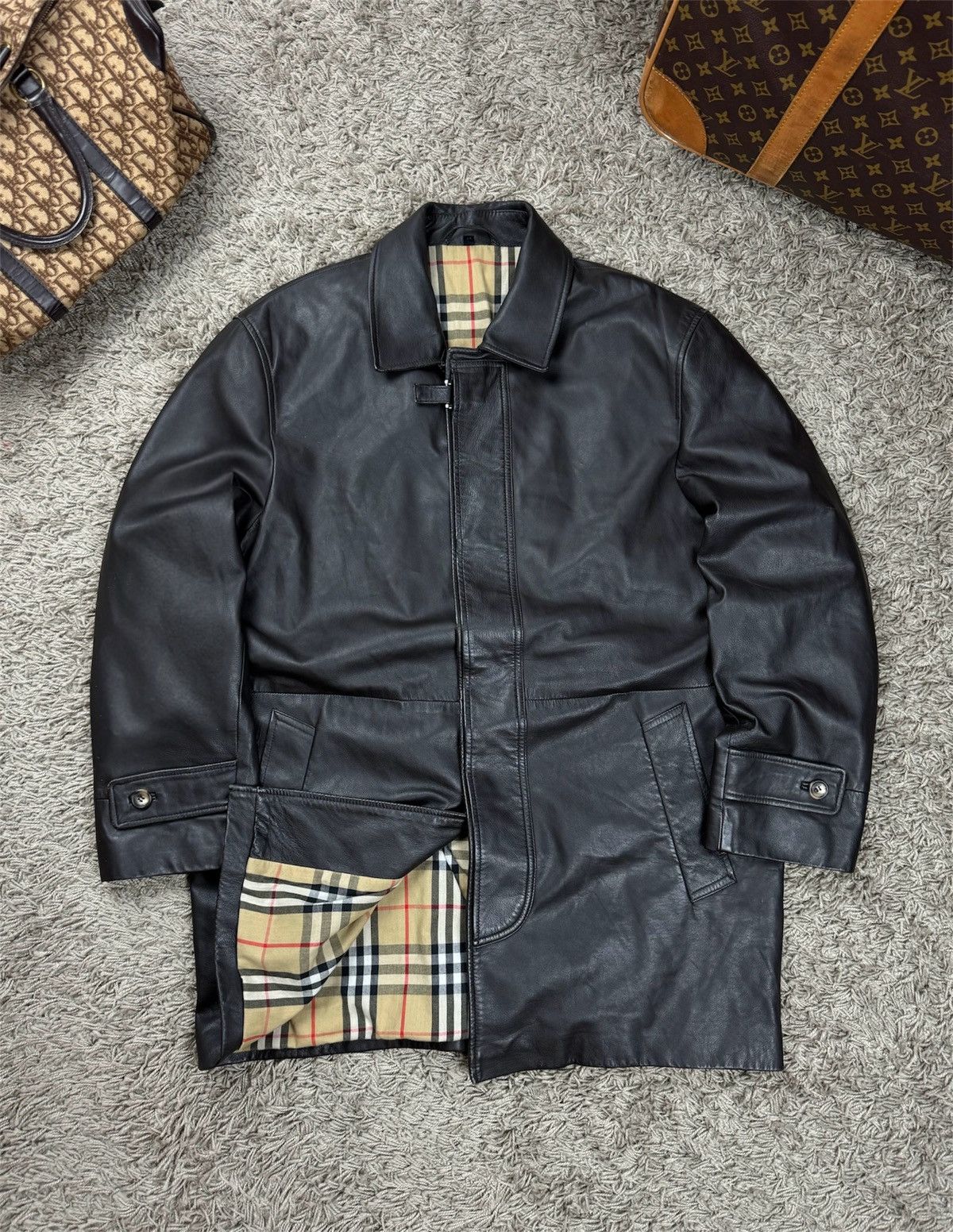 Burberry × Genuine Leather × Vintage Vintage leather jacket Burberry original luxury casual item Size US XL / EU 56 / 4 - 1 Thumbnail