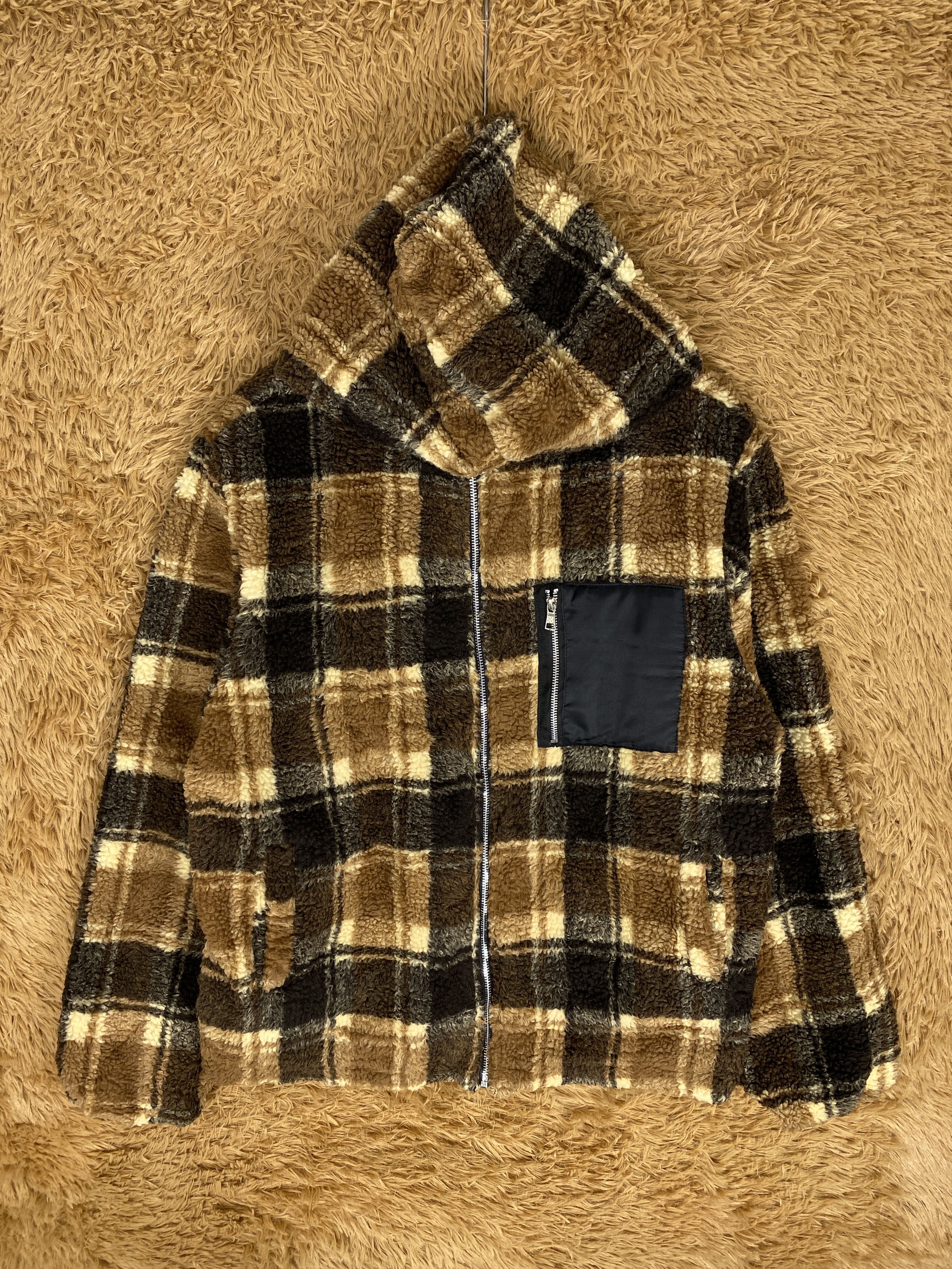 image of Shein Checked Hoodie Fleece Jacket, Men's (Size Large)