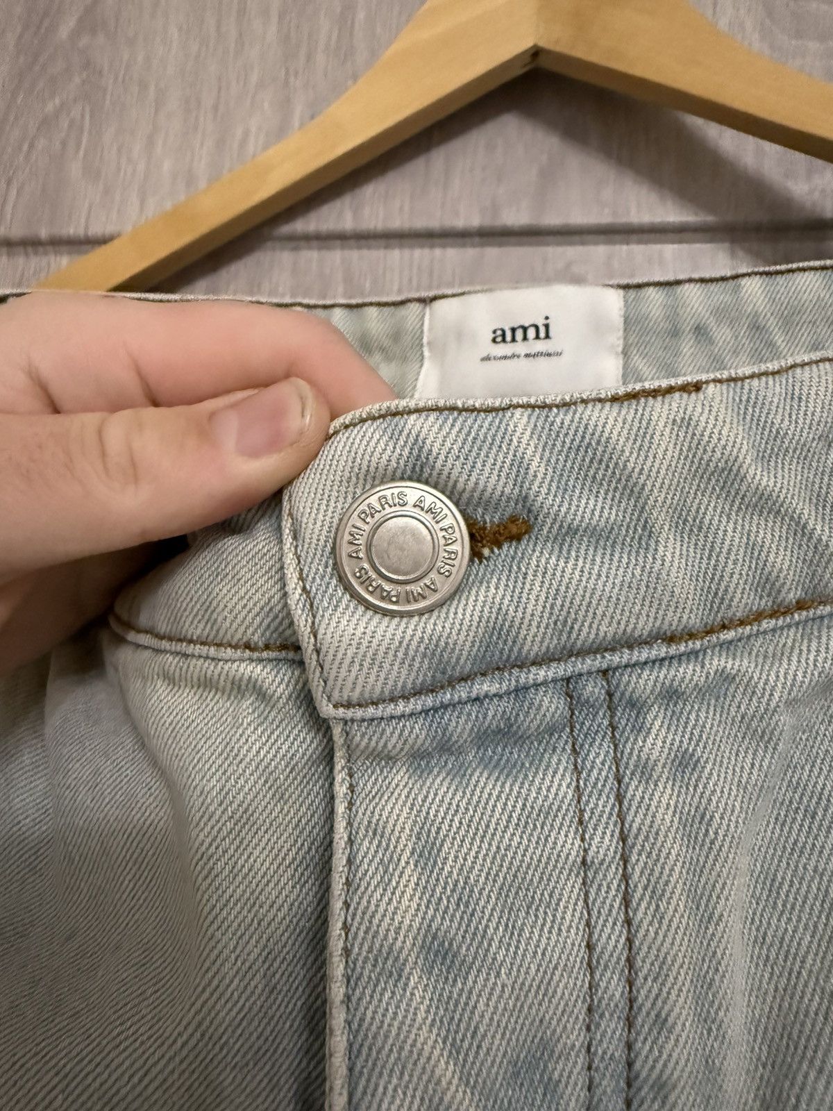 AMI AMIPARIS Light Blue Wide-Leg Denim Pants Size US 33 - 7 Thumbnail