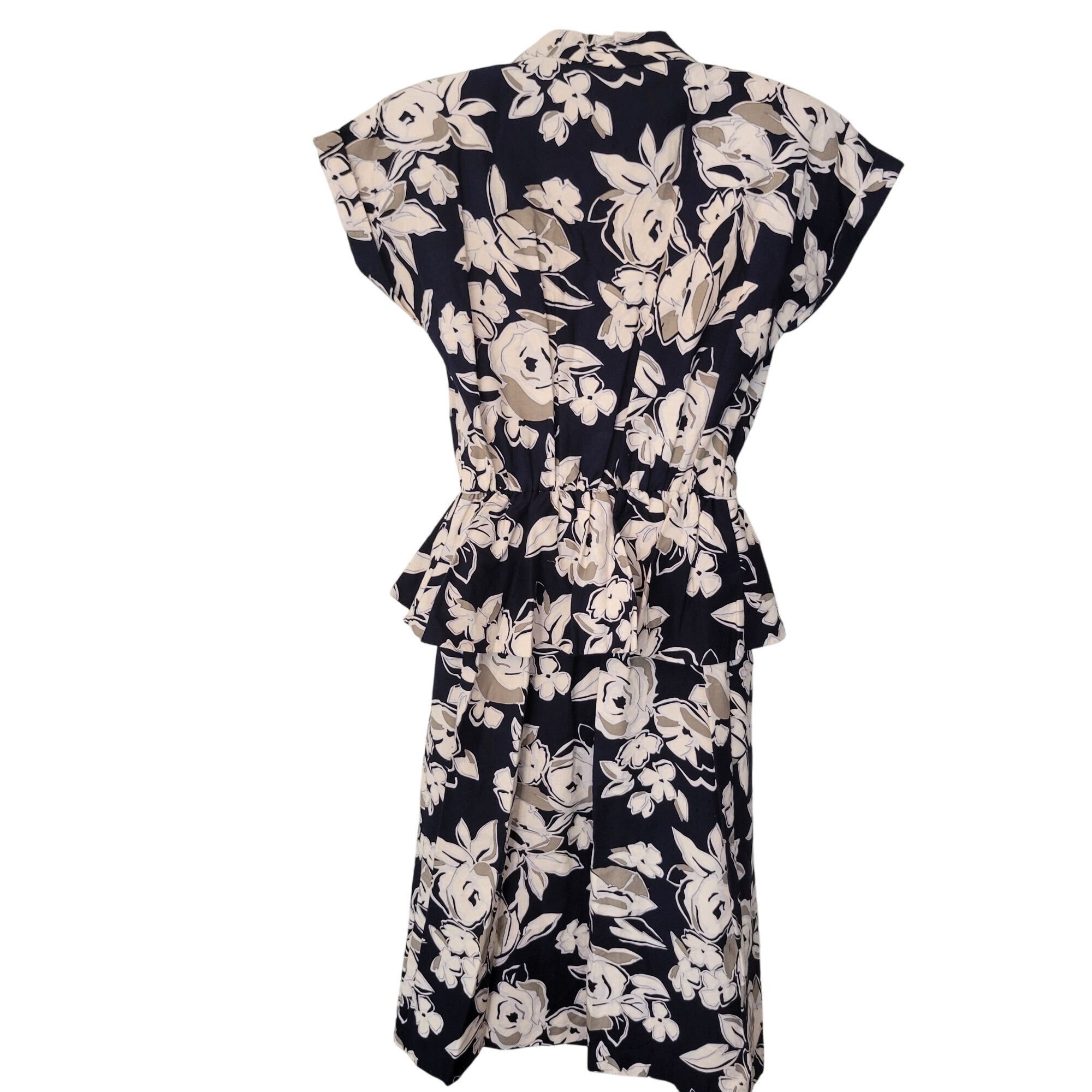 Other Vintage 1940s Peplum Blue Floral Midi Tea Dress 14 Retro Pin Size XL / US 12-14 / IT 48-50 - 8 Thumbnail