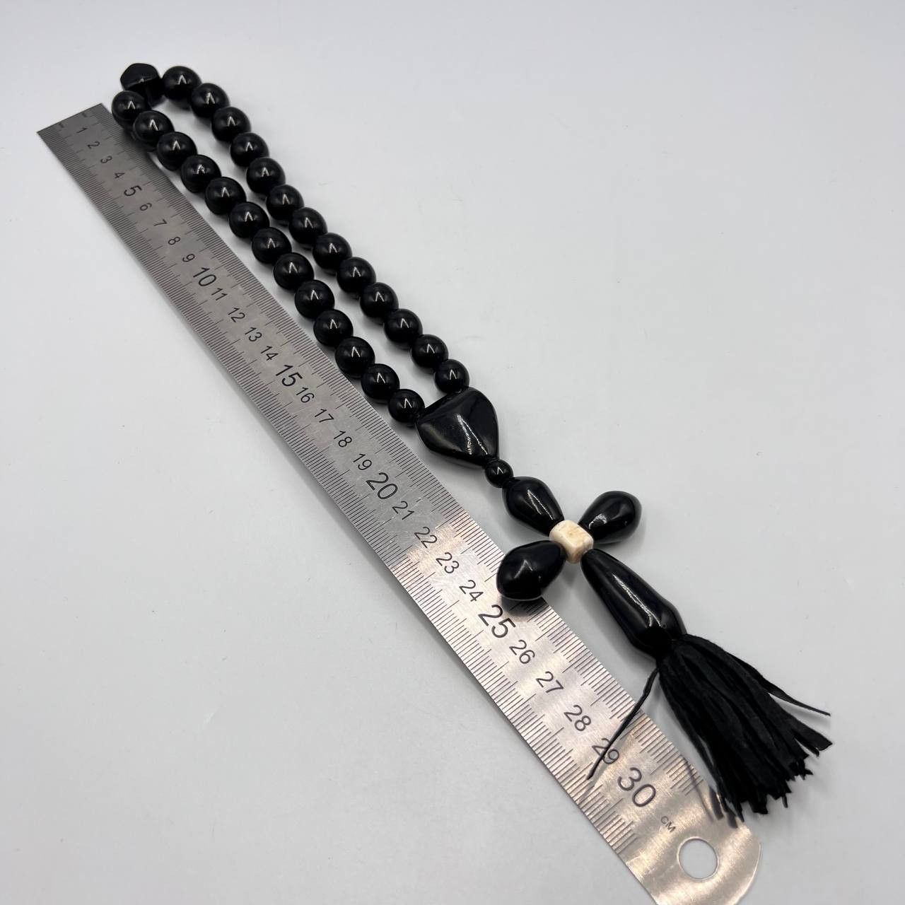 Vintage 1980 Vintage Handmade Ebonite Rosary Carved Pendant Cross Size ONE SIZE - 4 Thumbnail