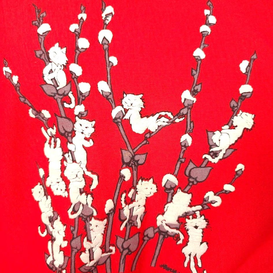 Vintage VINTAGE Pussy Willows Cat Sweater Womens Size M Red 80s 3/4 Sleeve Pullover Size M / US 6-8 / IT 42-44 - 3 Thumbnail