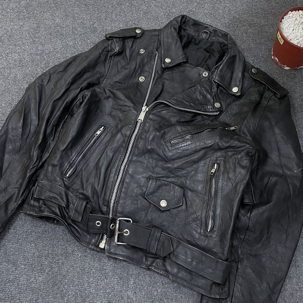 Vintage Double Collar Bikers Rockabilly Genuine Leather Jacket Size US M / EU 48-50 / 2 - 2 Thumbnail