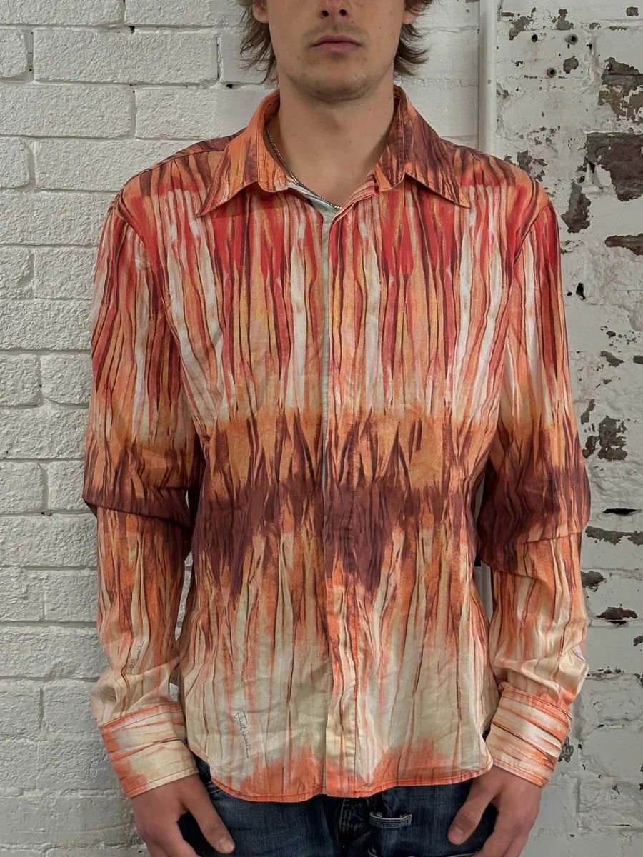 Just Cavalli SS2006 Cavalli Tie-Dye Striped Orange Shirt Size US L / EU 52-54 / 3 - 2 Thumbnail
