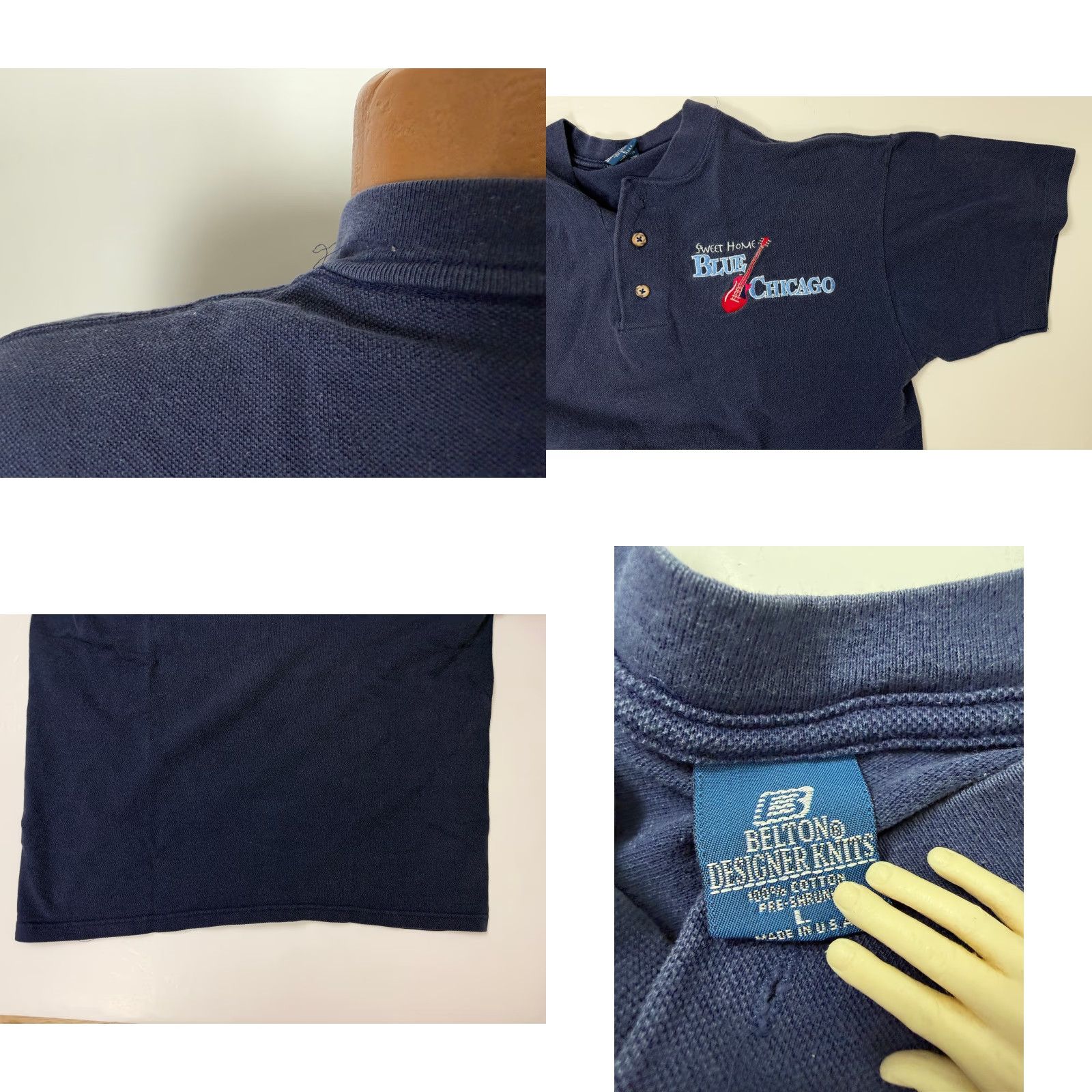 Vintage VINTAGE Belton 90s Pique Knit Henley Shirt Men L Blue Chicago Music Club Guitar USA Shirt Mens Large 90s Grunge Hipster Music Vintage Size US L / EU 52-54 / 3 - 8 Thumbnail