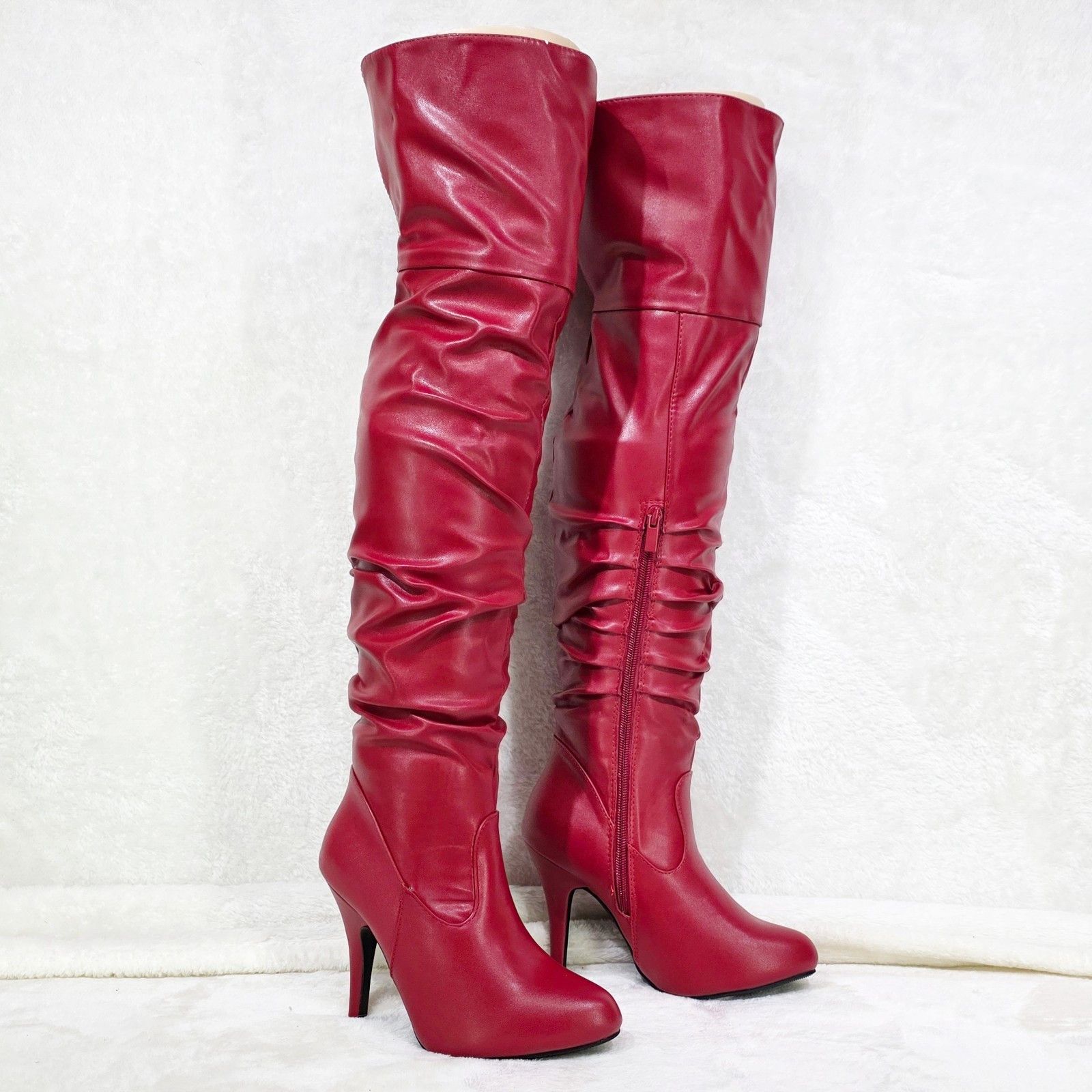 Other Victoria Red Over The Knee Slouch Scrunch Thigh Boots High H Size US 5.5 / IT 35.5 - 3 Thumbnail