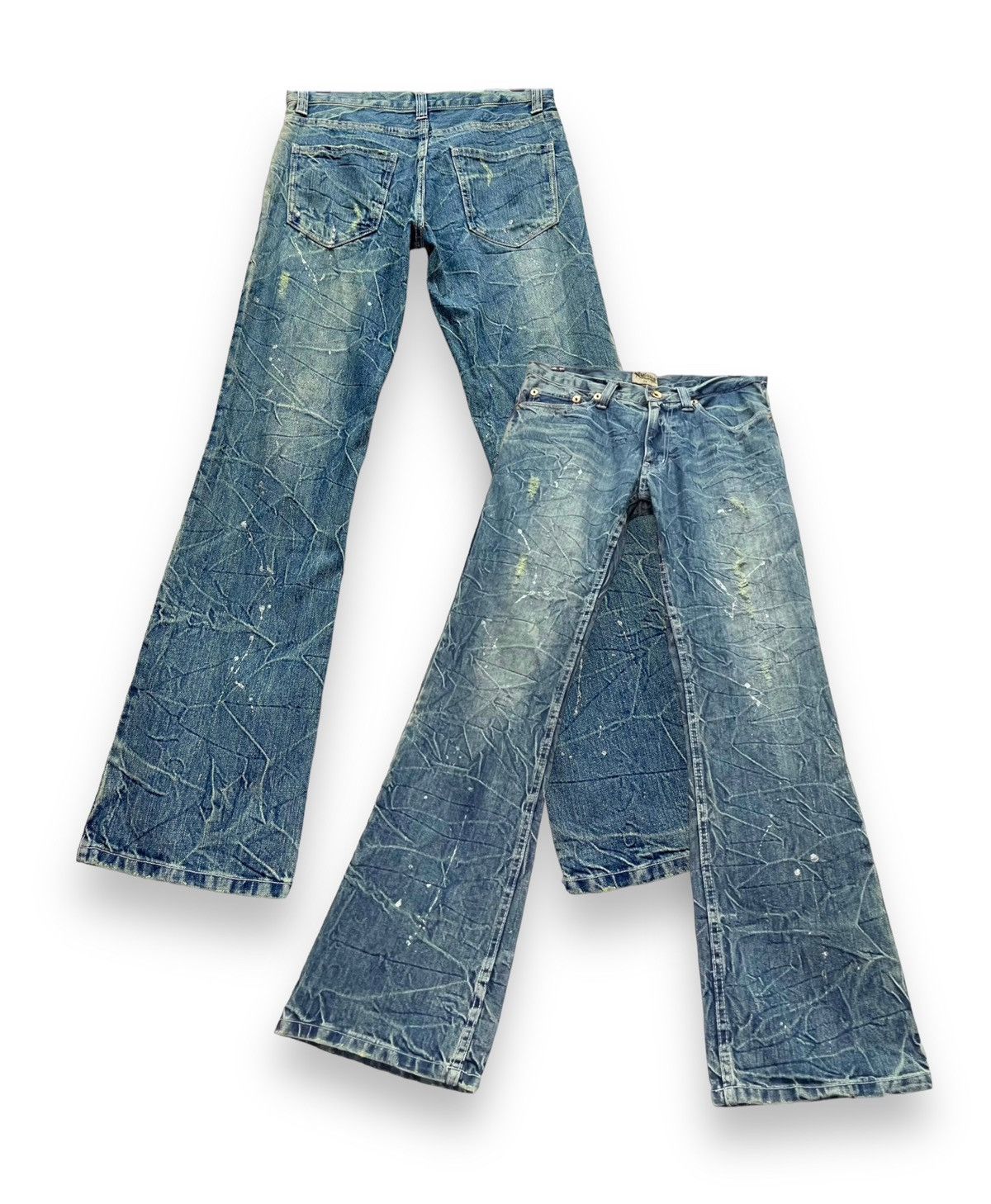 image of Archival Clothing x Seditionaries Nylaus Punk Whiskered Distressed Glitter Splash Flare Denim in Bl