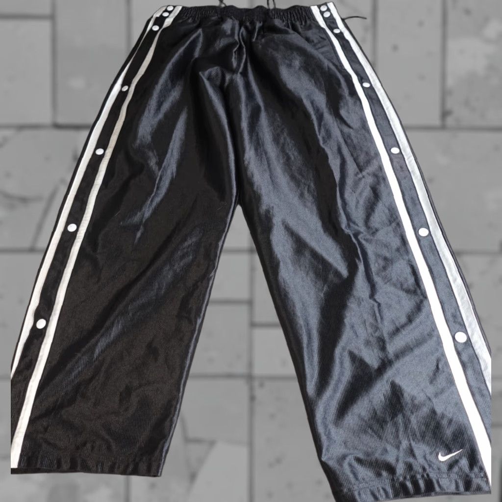 Nike VINTAGE Nike Pants 2XL Black Satin Tear Away Gray Tag Drawstring Track Pants Mens Size US 39 - 1 Thumbnail