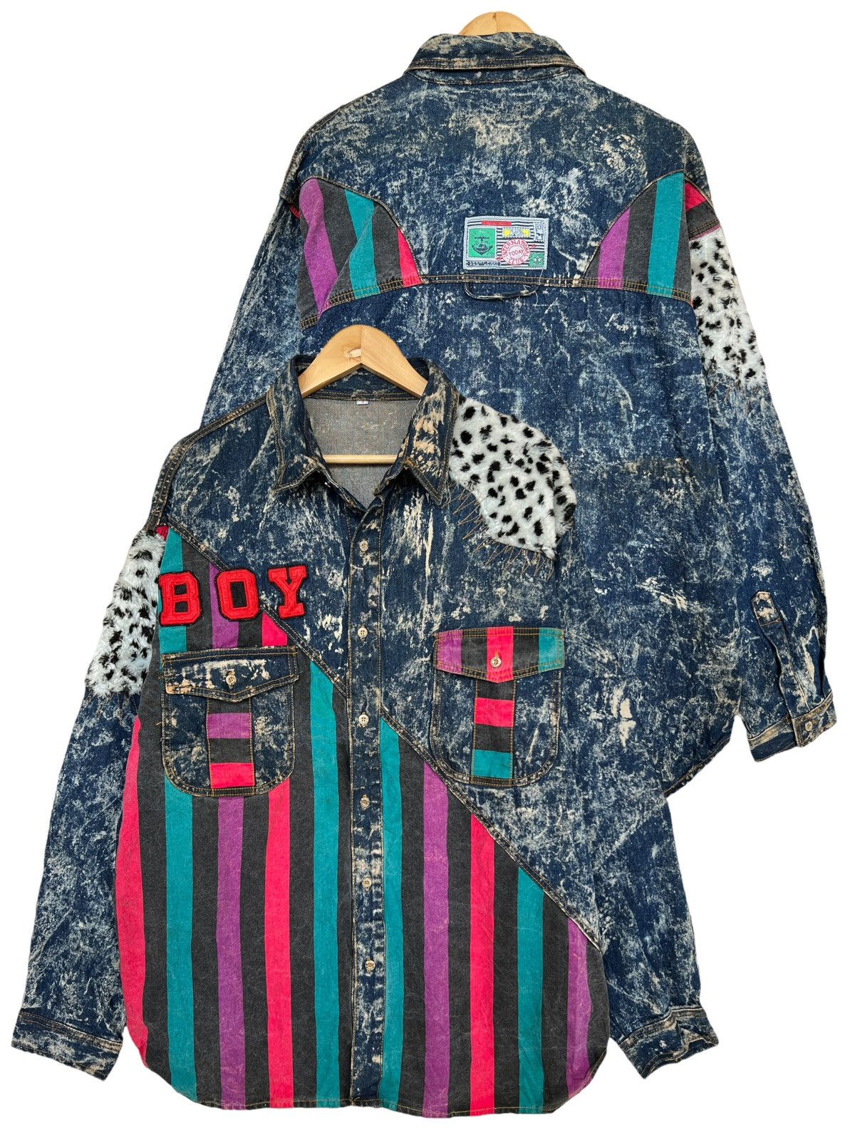 image of SickVintage Harbour Patchwork Denim Distressed Large Jacket in Denim Blue, Men's
