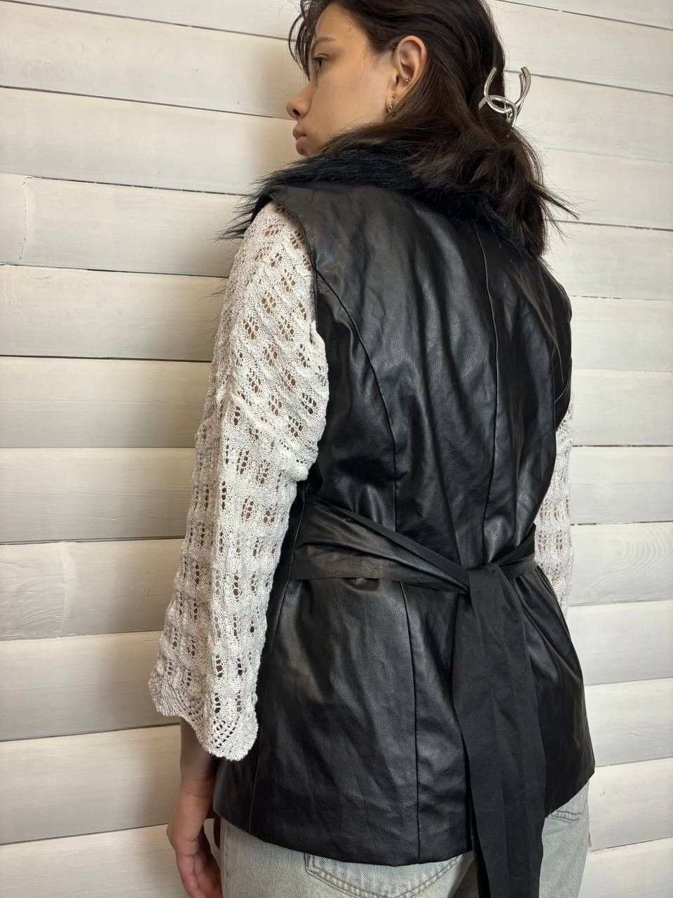 Japanese Brand × Vintage Y2K Leather Style Long Fur Collar Owens Style Vests Size US S / EU 44-46 / 1 - 9 Thumbnail