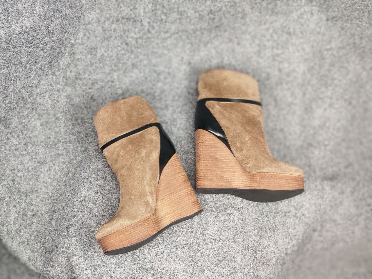 Chloé Marron Suede Beige Wedge Wooden Platform Heel Boots