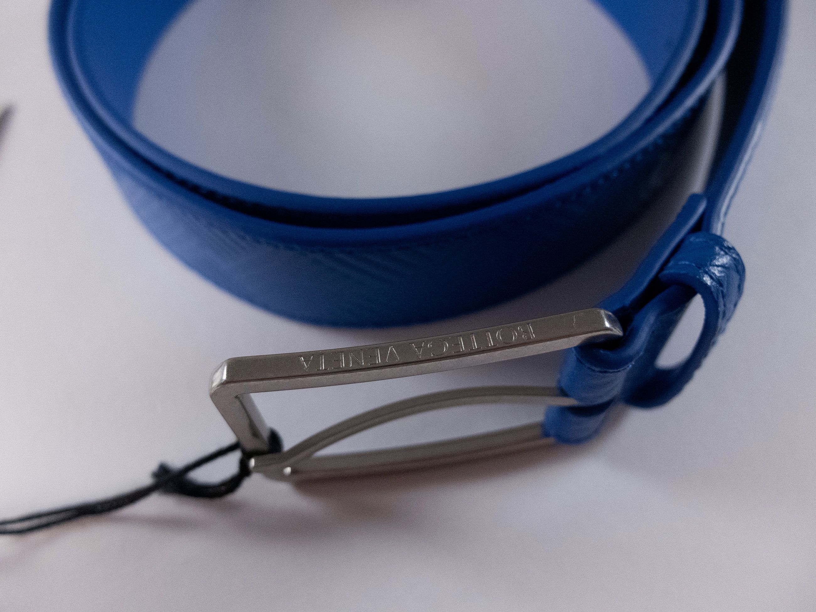 Bottega Veneta BOTTEGA VENETA blue intrecciato embossed leather belt 100 Size 38 - 2 Thumbnail