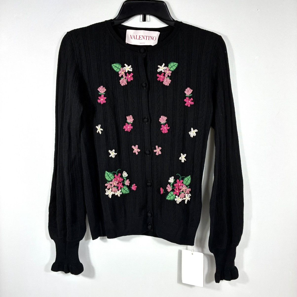 Valentino Valentino Garavani Floral Embroidered Wool Cardigan S Black Size S / US 4 / IT 40 - 19 Thumbnail