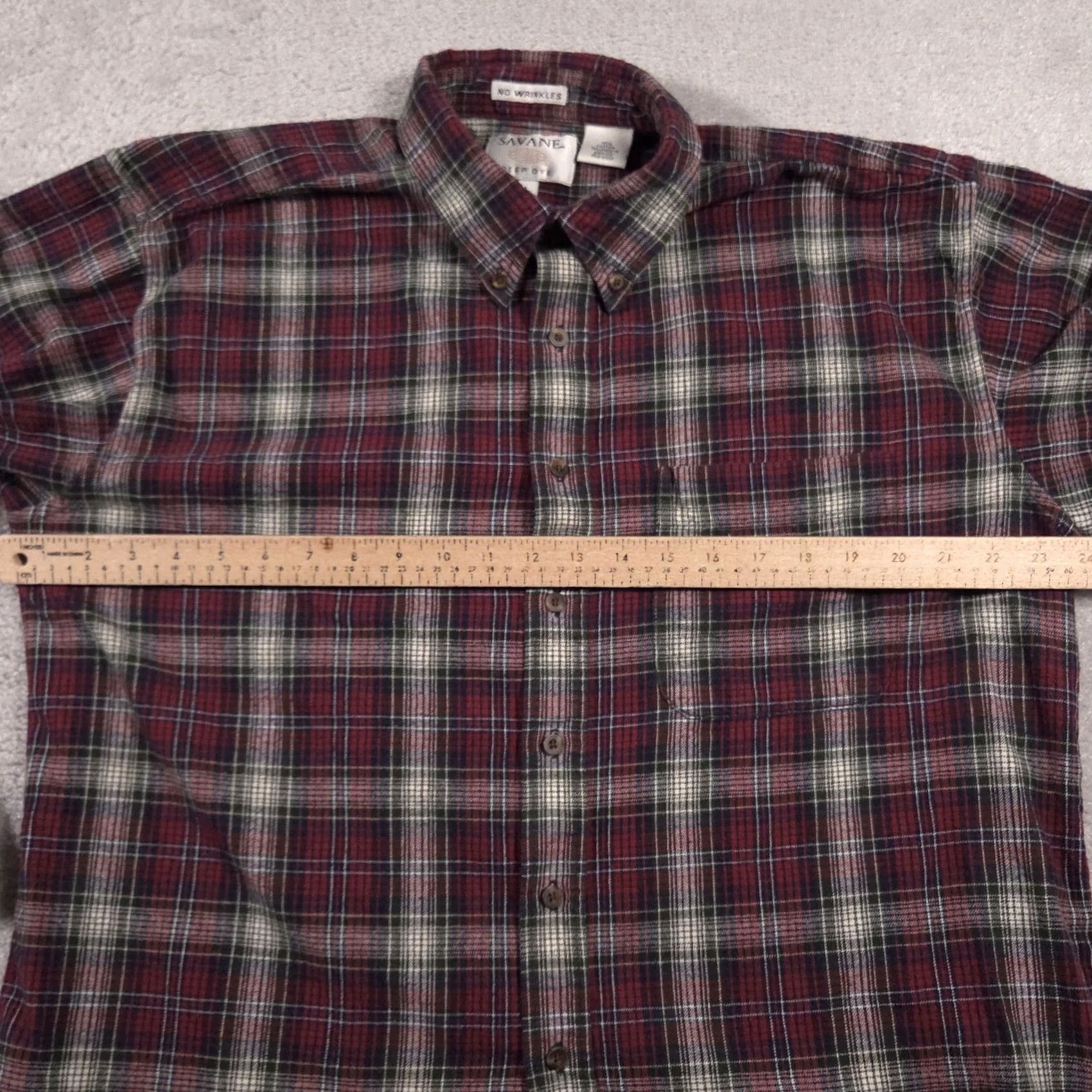 Savane Savane Shirt Plaid Button-Down Long Sleeve Red Cotton Flannel Wool? No, Cotton. Large Mens Regular Fit Outdoor Casual Workwear Travel Size US L / EU 52-54 / 3 - 6 Thumbnail