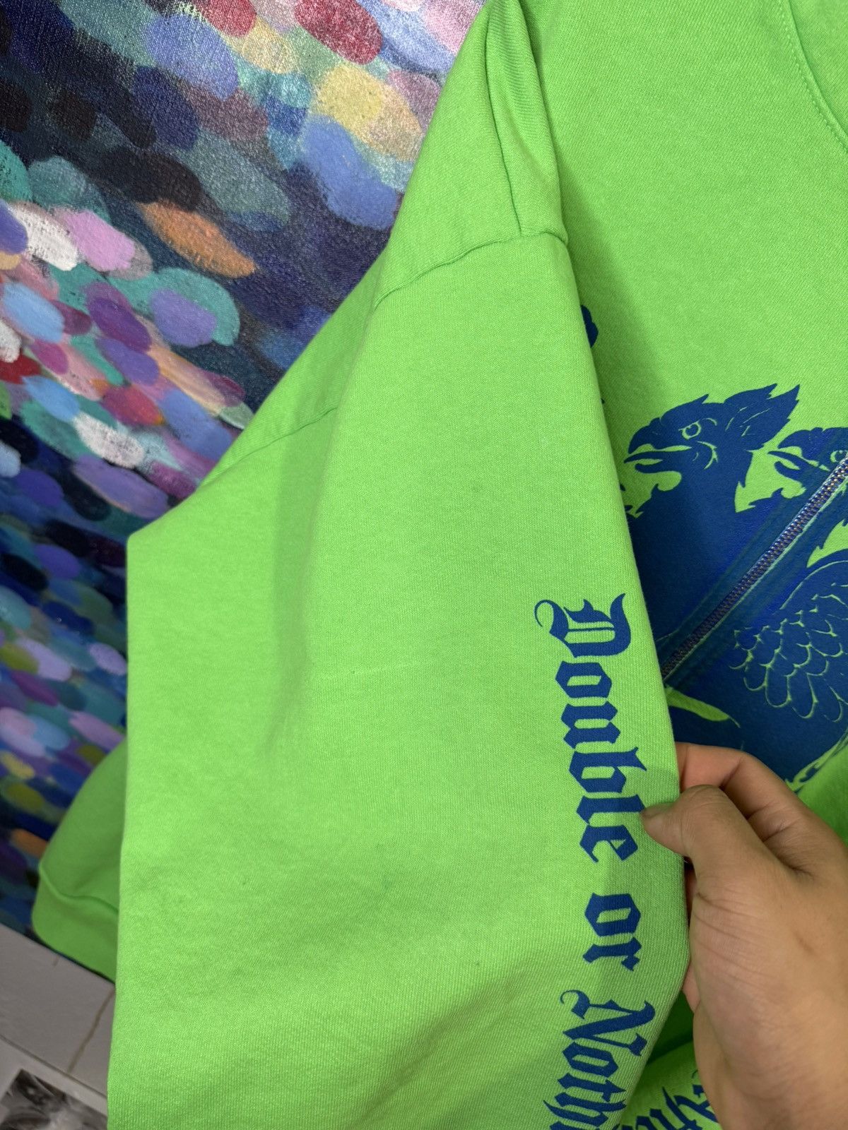 (B).Stroy Bstroy Neon Green double or nothing Graphic Zip Up hoodie Size US XL / EU 56 / 4 - 3 Thumbnail
