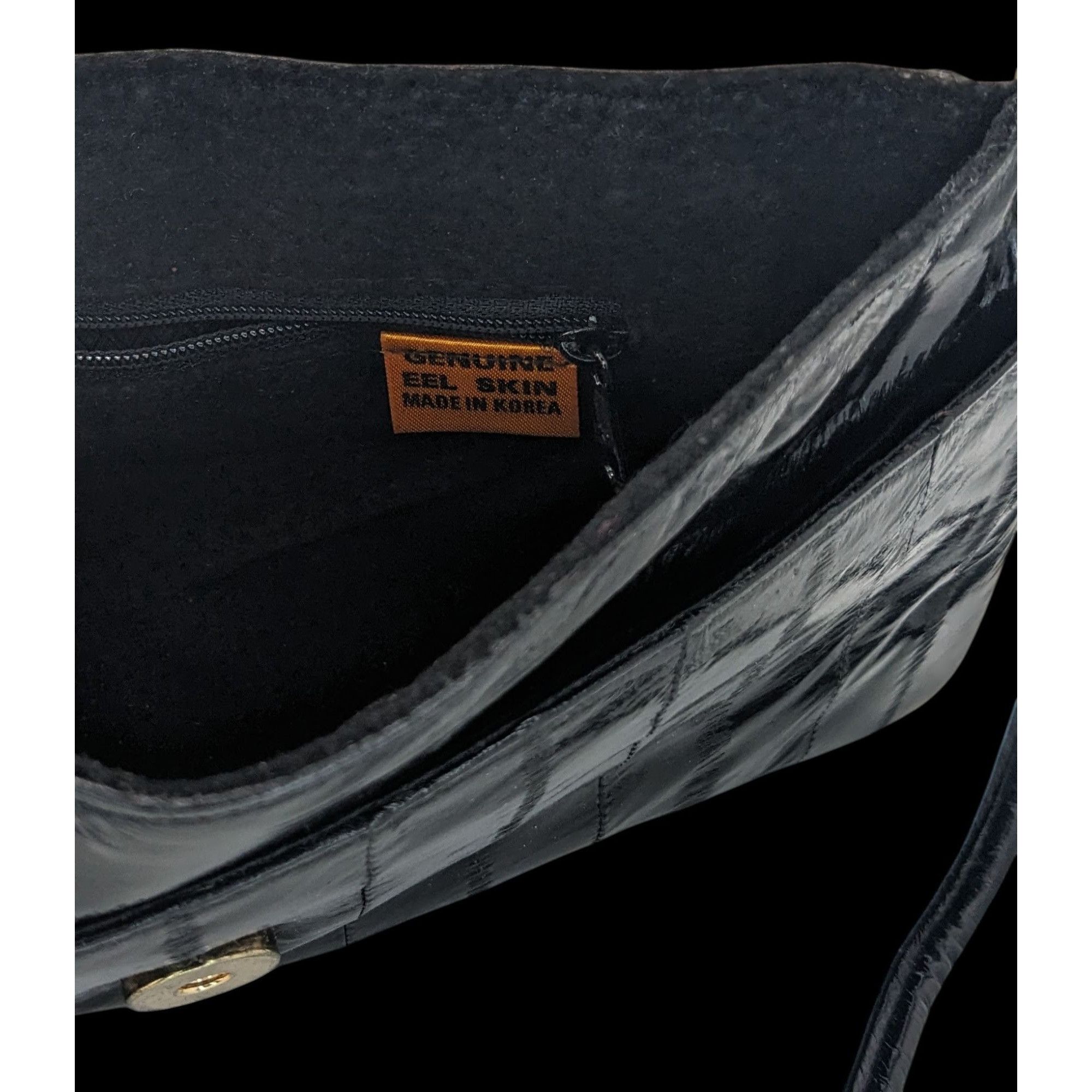 Other Vintage 80s Genuine Eel Skin Black Clutch Purse With 22-Inch Size ONE SIZE - 4 Thumbnail