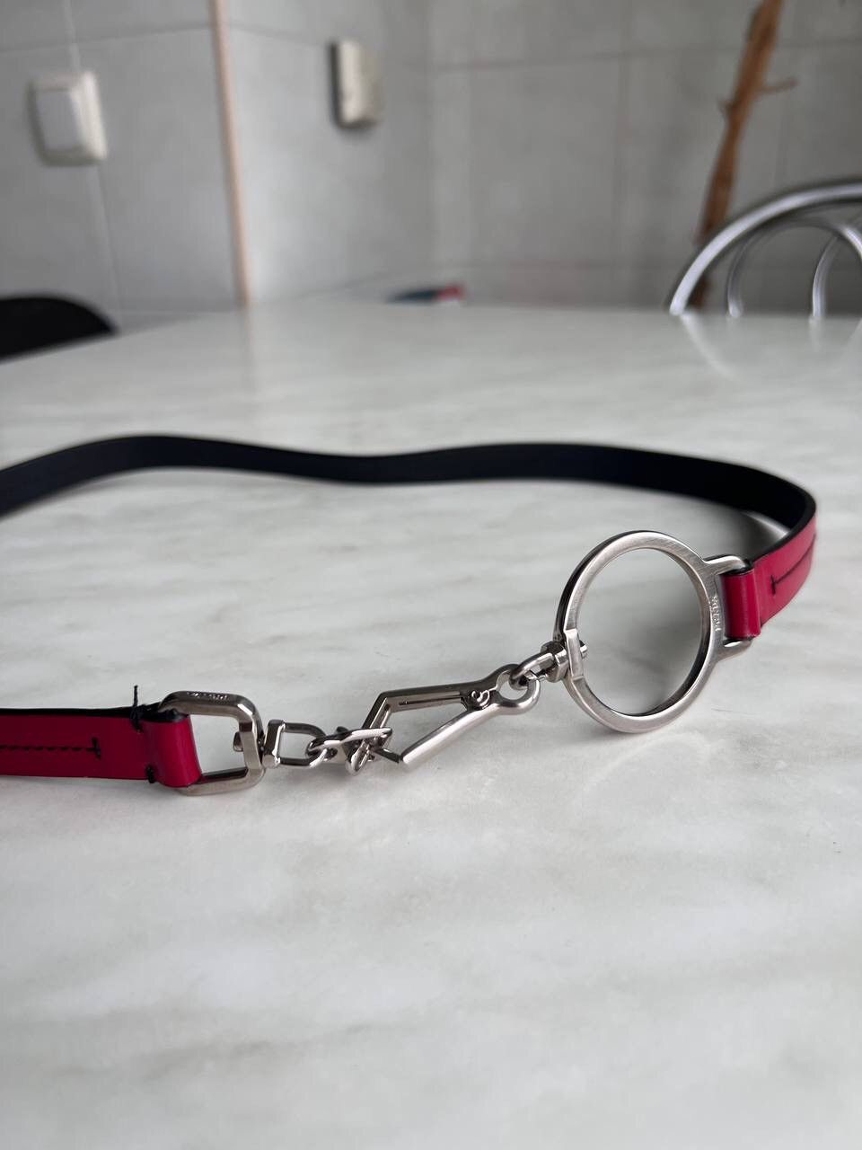 Prada × Vintage PRADA Womens Logo Buckle Belt y2k grunge red leather Size ONE SIZE - 2 Thumbnail