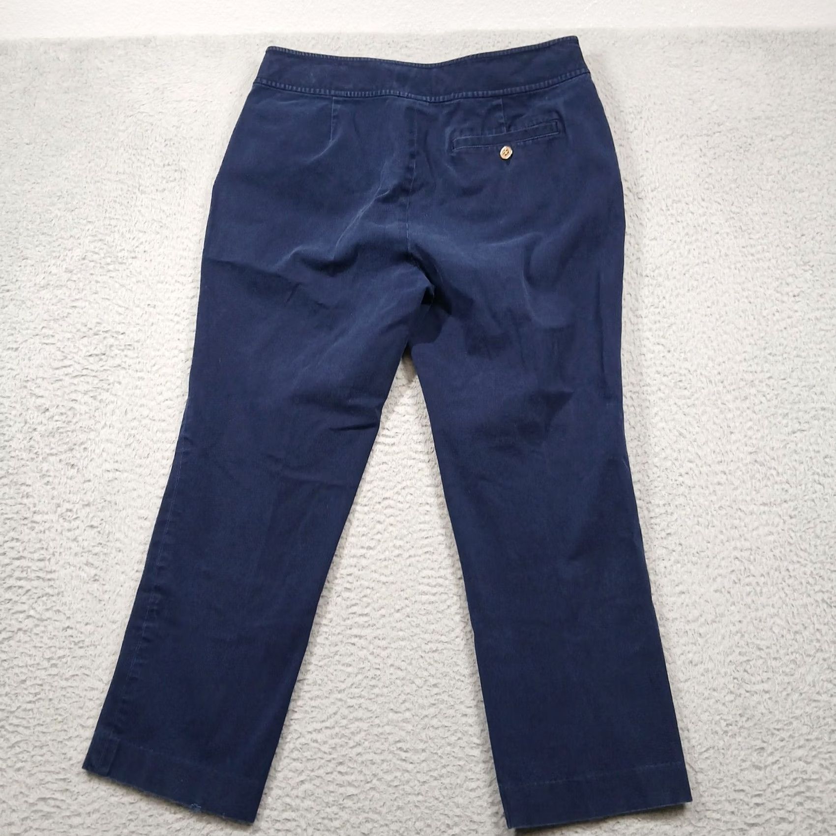 Ralph Lauren Lauren Ralph Lauren Pants Women's 10 Blue Straight Leg Cotton Belted Pockets Wrinkle Resistant Casual Workwear Chino Capris - Navy Blue - 10 - Womens Size 32" / US 10 / IT 46 - 3 Thumbnail