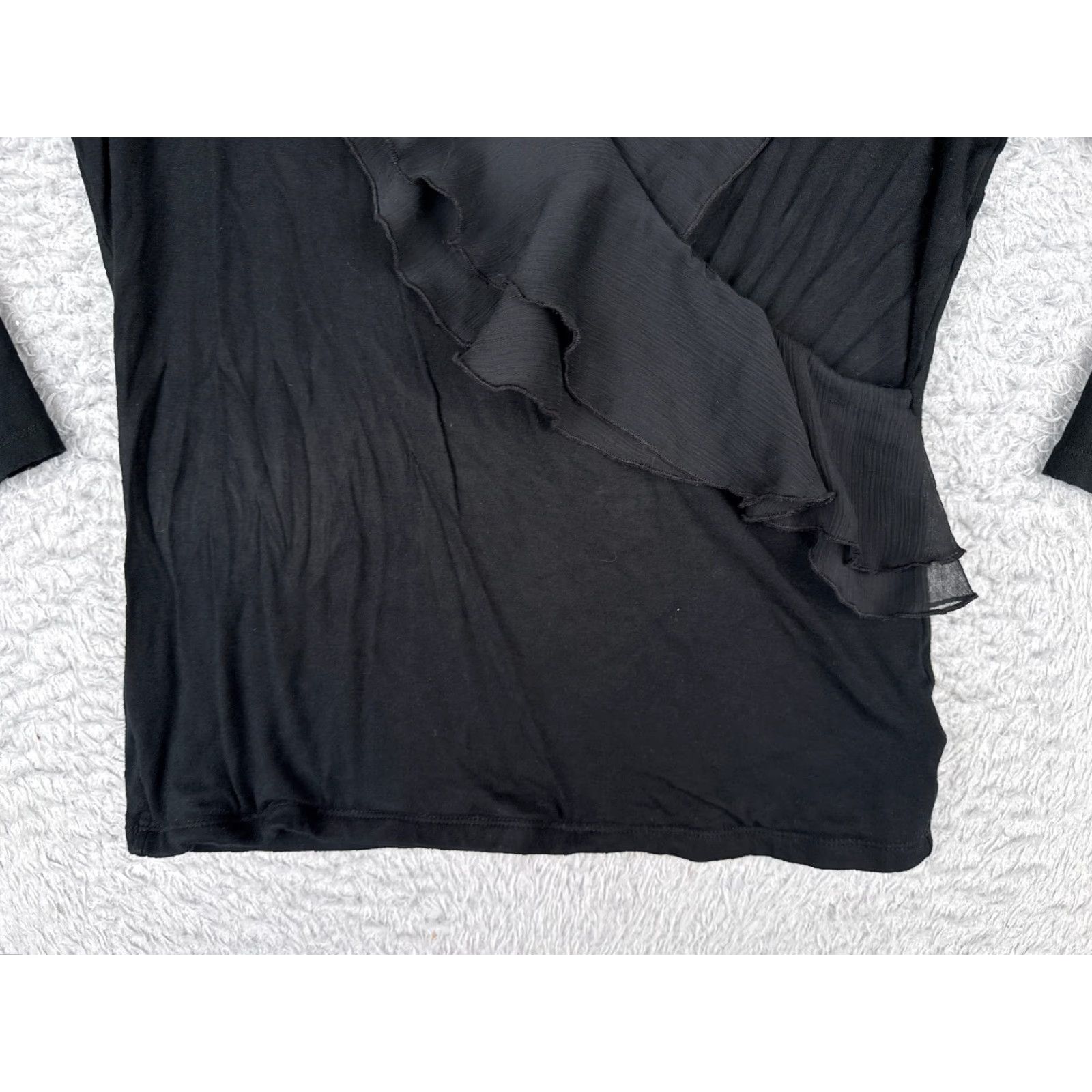 Ralph Lauren VINTAGE Ralph Lauren Women's Blouse Shirt Casual 3/4 Sleeve V-Neck Black Medium Jersey Ruffle All Seasons Size M / US 6-8 / IT 42-44 - 5 Thumbnail