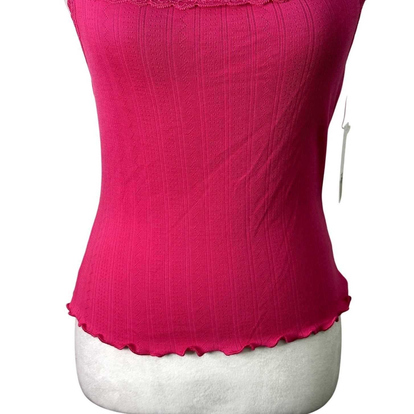 BP. BP Crop Top Sleeveless Ribbed Lace Straps Hot Pink S NWT Size S / US 4 / IT 40 - 3 Thumbnail