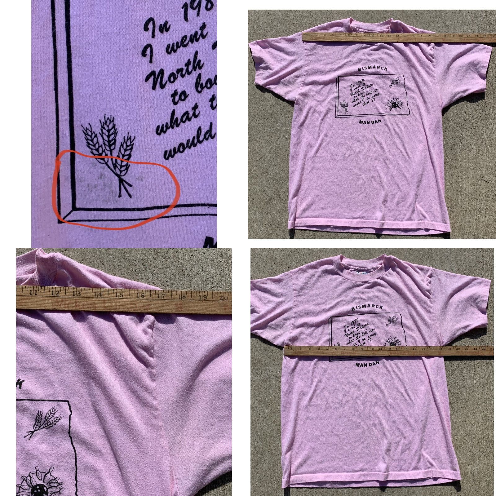 Hanes VINTAGE Hanes T-Shirt Bowl 1989 North Dakota Bismarck Mandan 80s Bowling Graphic Single Stitch Pink L Mens Men Size US L / EU 52-54 / 3 - 9 Thumbnail