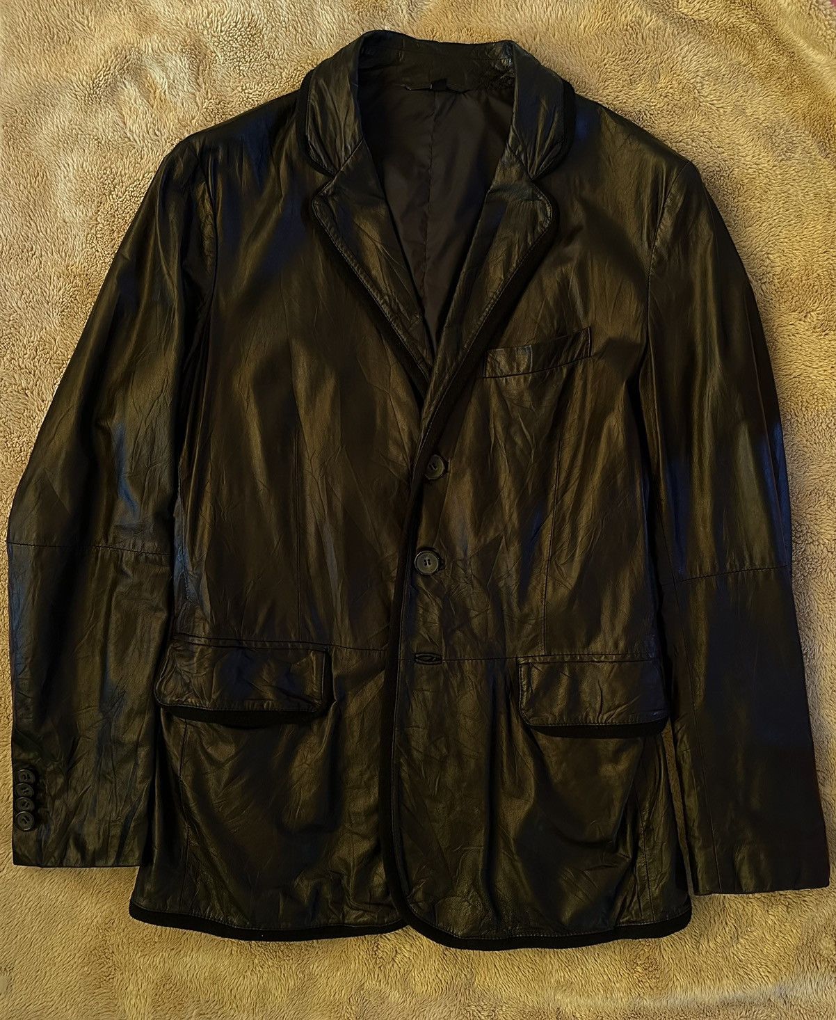 image of Giorgio Armani Leather Blazer in Black, Men's (Size Small)