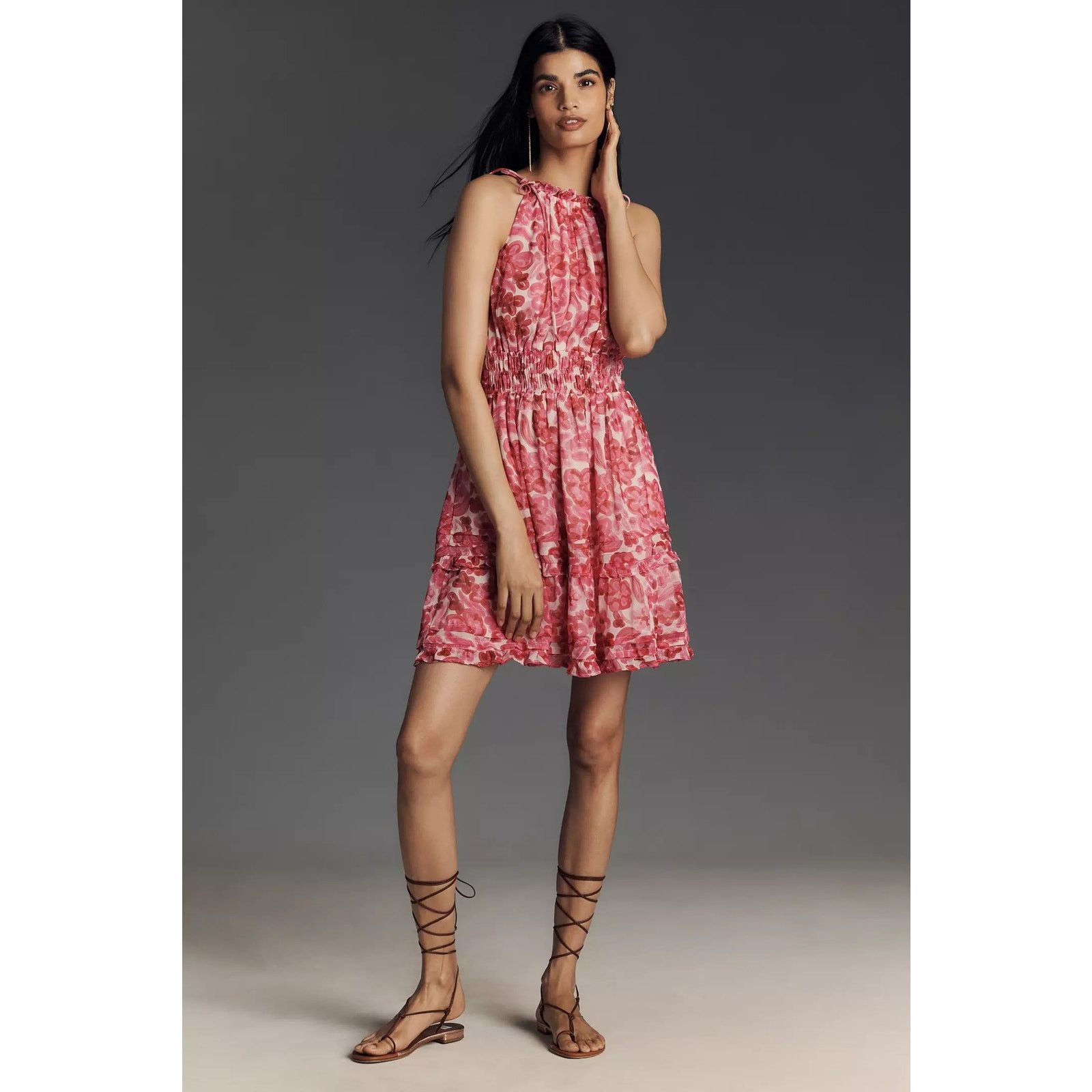 Anthropologie New The Somerset Halter Mini Dress $148 X-Large Pink Floral Size XL / US 12-14 / IT 48-50 - 1 Thumbnail