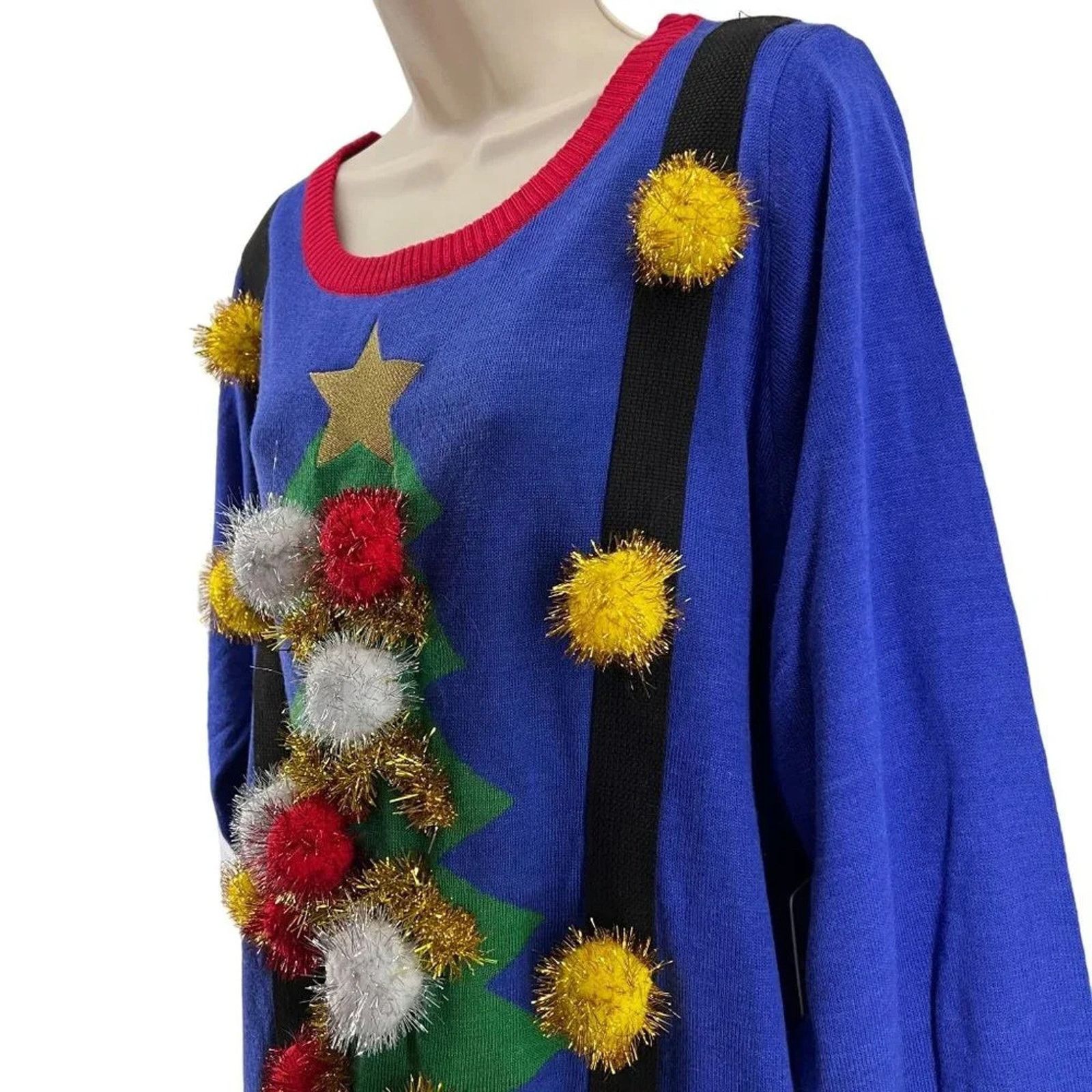 Tipsy Elves Tipsy Elves Ugly Christmas Tree Pom Sweater with Suspenders Size XL / US 12-14 / IT 48-50 - 3 Thumbnail