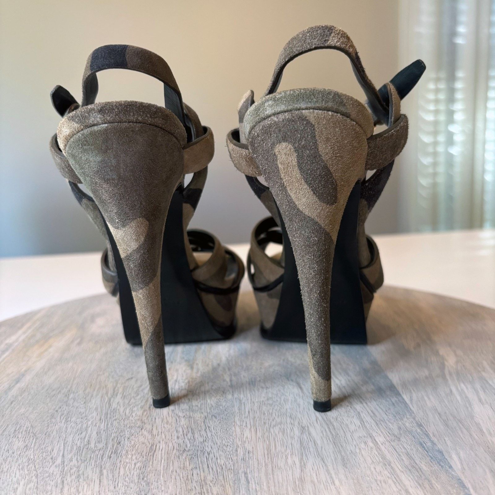 Saint Laurent Paris Yves Saint Laurent Camo Green Suede Tribute Heels Size 7.5 Size US 7.5 / IT 37.5 - 10 Thumbnail