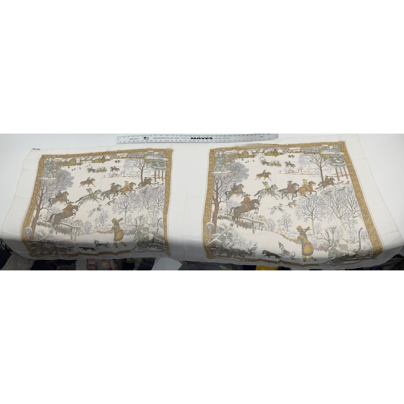 Hermes Hermes Rare Mirrored Image Hunt Scene Sheer Large Cape Shaw Size ONE SIZE - 3 Thumbnail