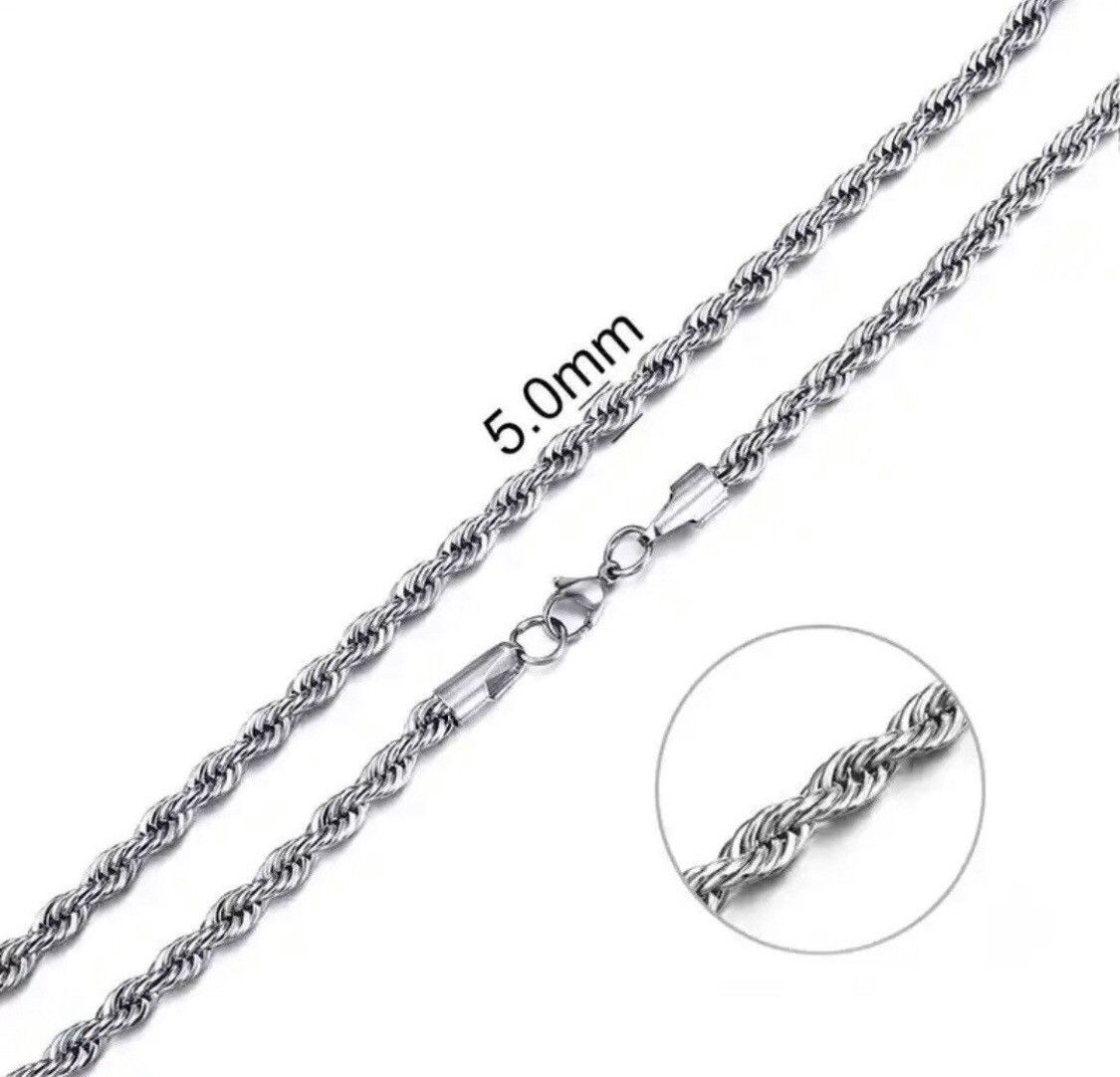 Jewelry Silver 5mm Rope Chain Necklace Size ONE SIZE - 2 Thumbnail
