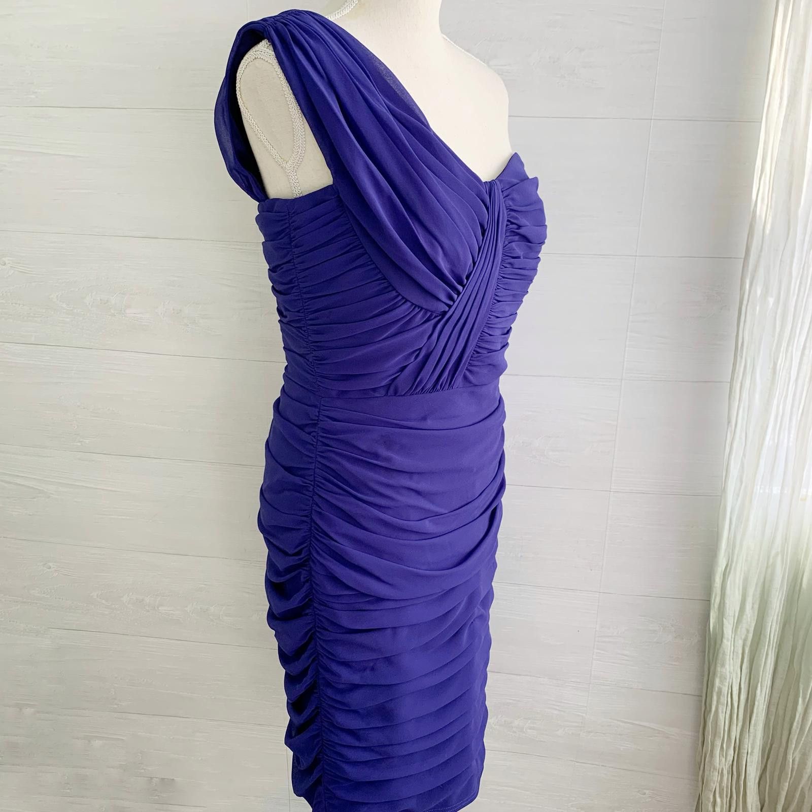 Designer Tadashi Shoji Indigo purple ruched one shoulder dress, sz 10 Size L / US 10 / IT 46 - 4 Thumbnail
