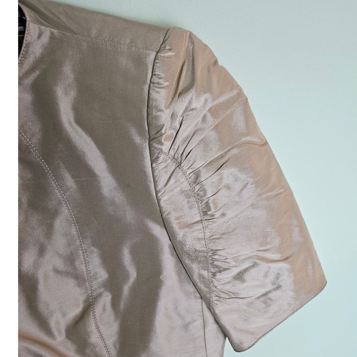 Armani Collezioni Armani Collezioni 90s Light Gold Silk Short Sleeve Jacket Size XL / US 12-14 / IT 48-50 - 5 Thumbnail