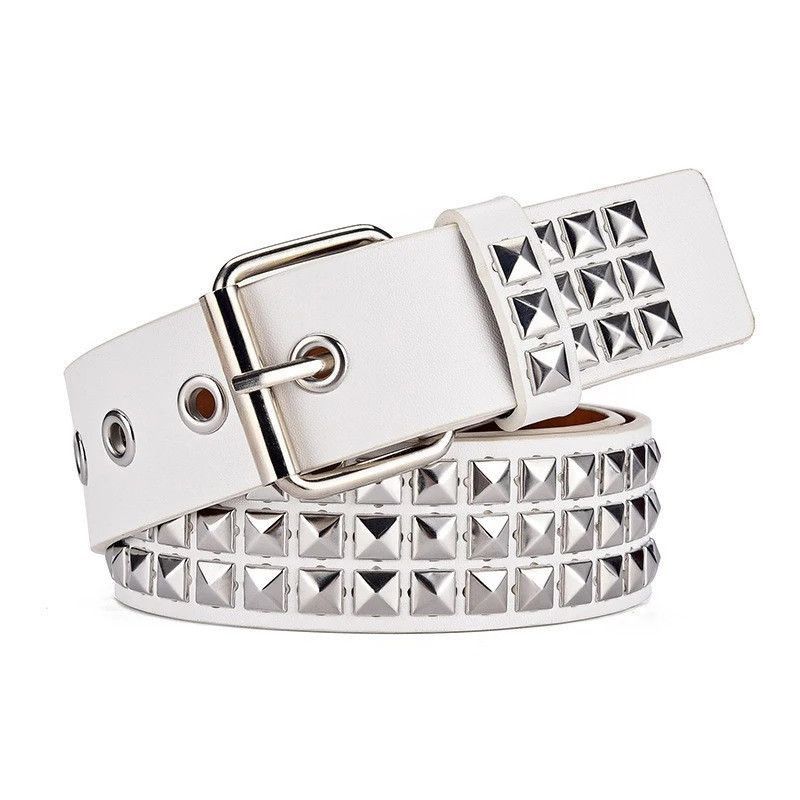 Designer 110cm White Belt Pyramid Studded Punk Size ONE SIZE - 1 Thumbnail