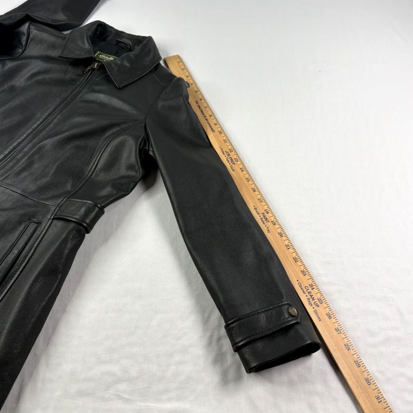 Eddie Bauer VINTAGE Eddie Bauer Leather Coat Womens Black Medium Petite Full Zip Trench Jacket Size M / US 6-8 / IT 42-44 - 6 Thumbnail