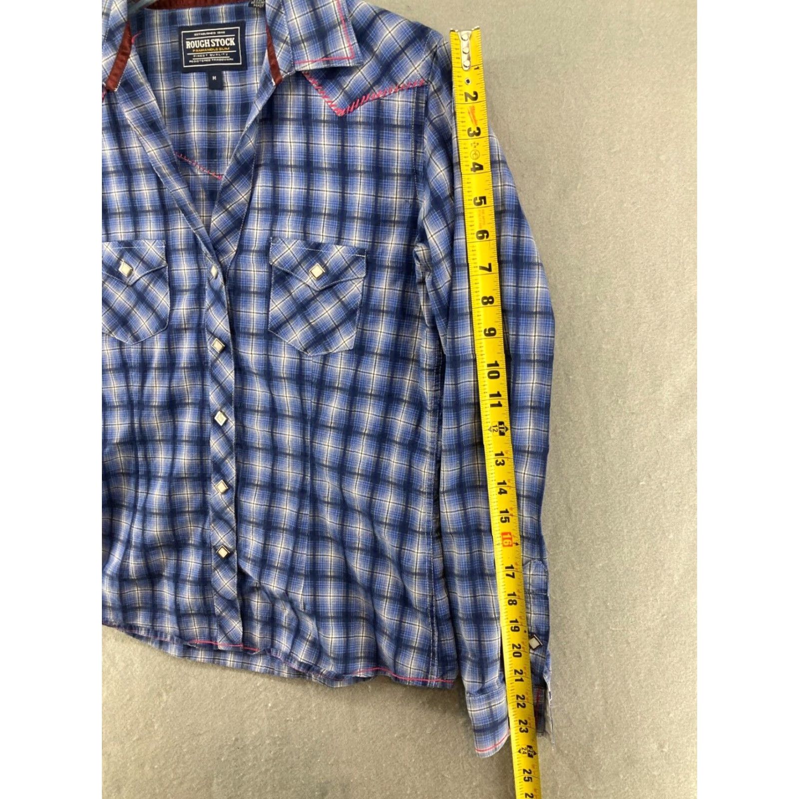 Vintage Panhandle Slim Mens Western Shirt Plaid Long Sleeve Button-Up Snap Pearl Snap Blue Cotton Panhandle Rough Stock Casual Workwear M Mens Size US M / EU 48-50 / 2 - 4 Thumbnail